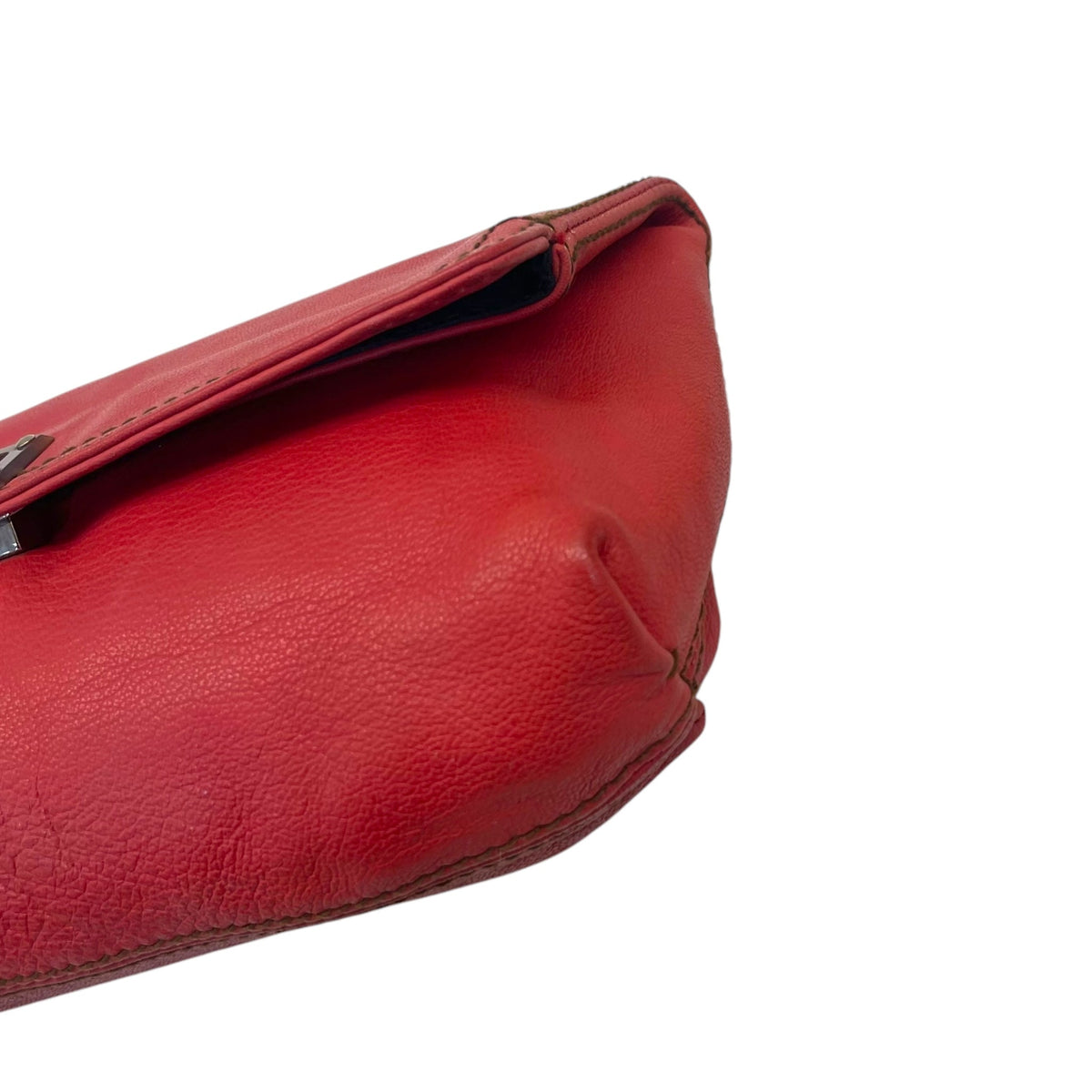 Lanvin Red Leather Turnlock Fold Over Clutch