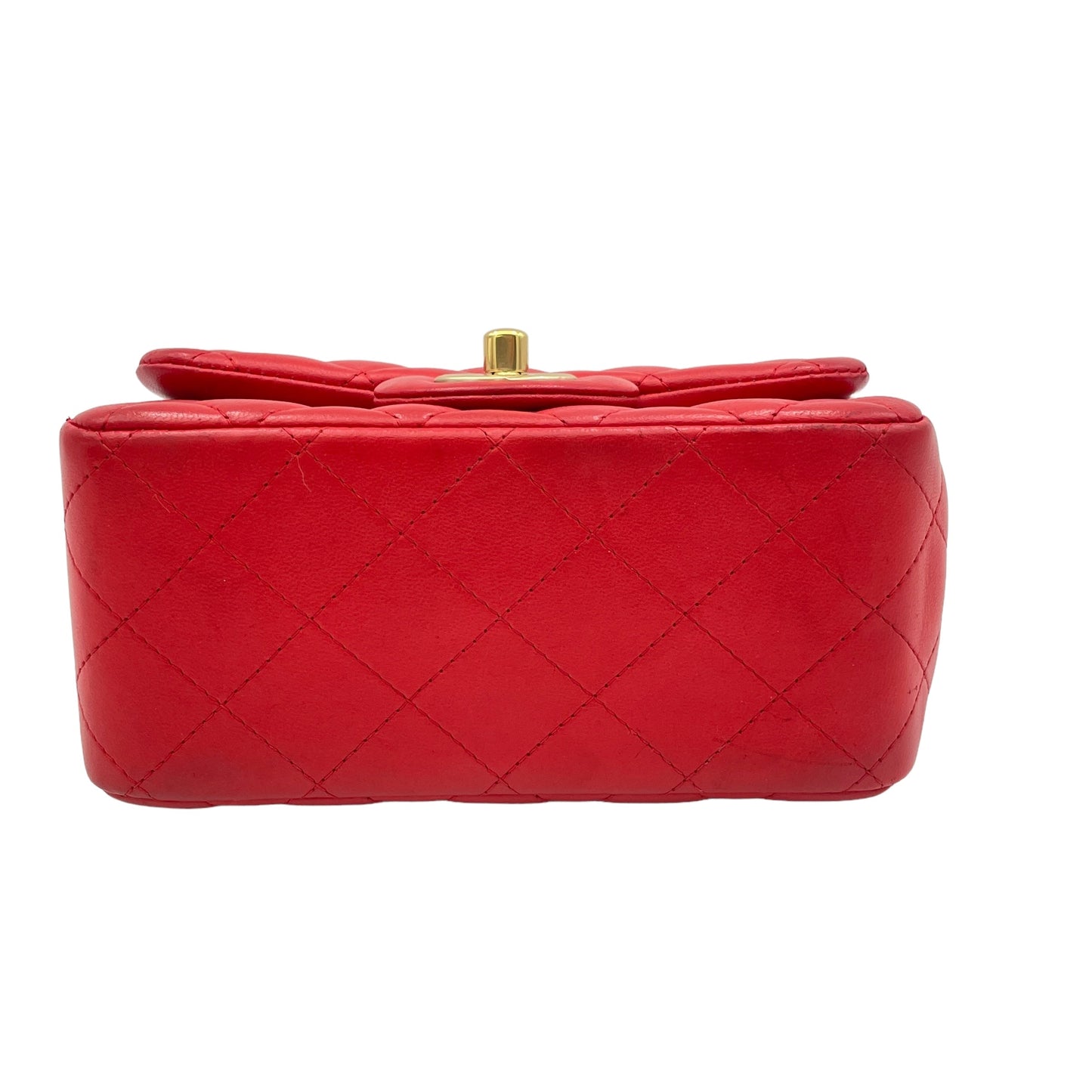 Classic Mini Red Crossbody Bag in Lambskin, Gold hardware