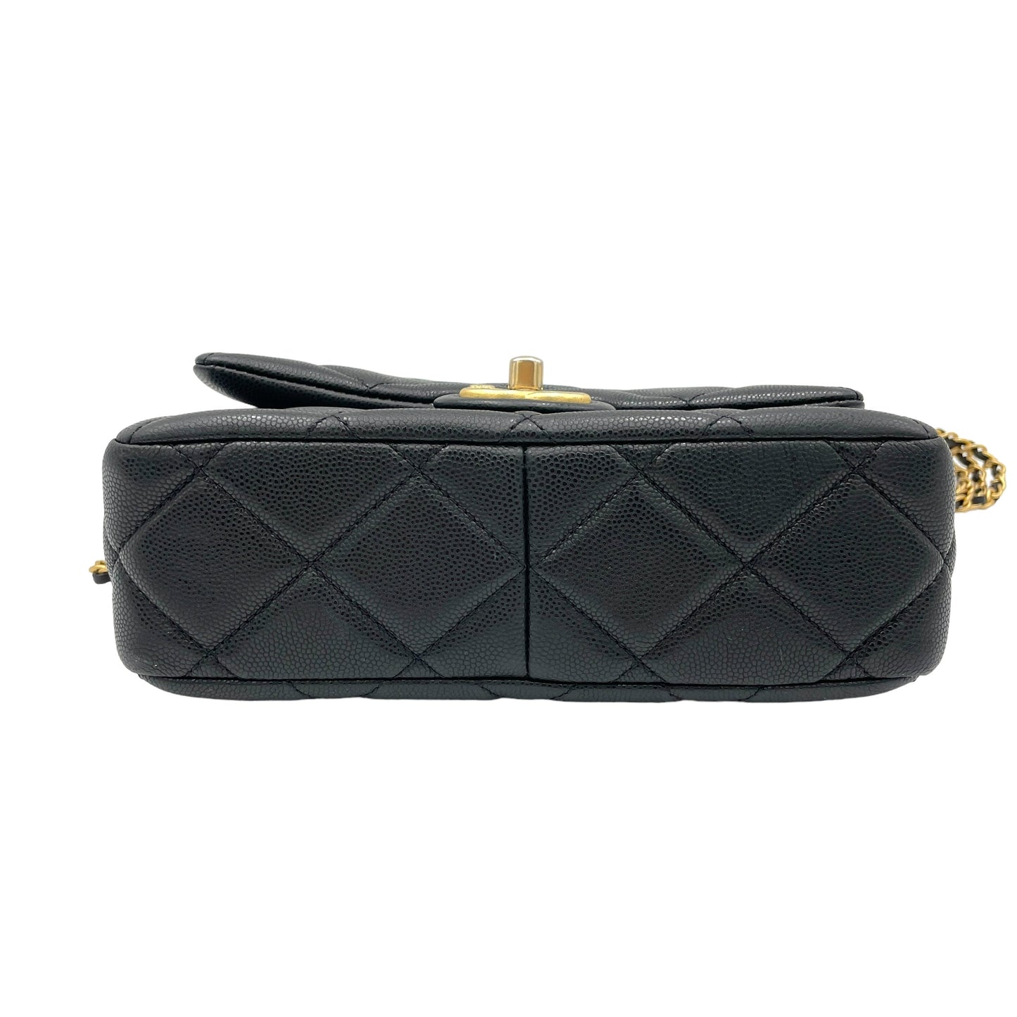 Square Quilt Black Crossbody Bag in Caviar Leather, Gold hardware