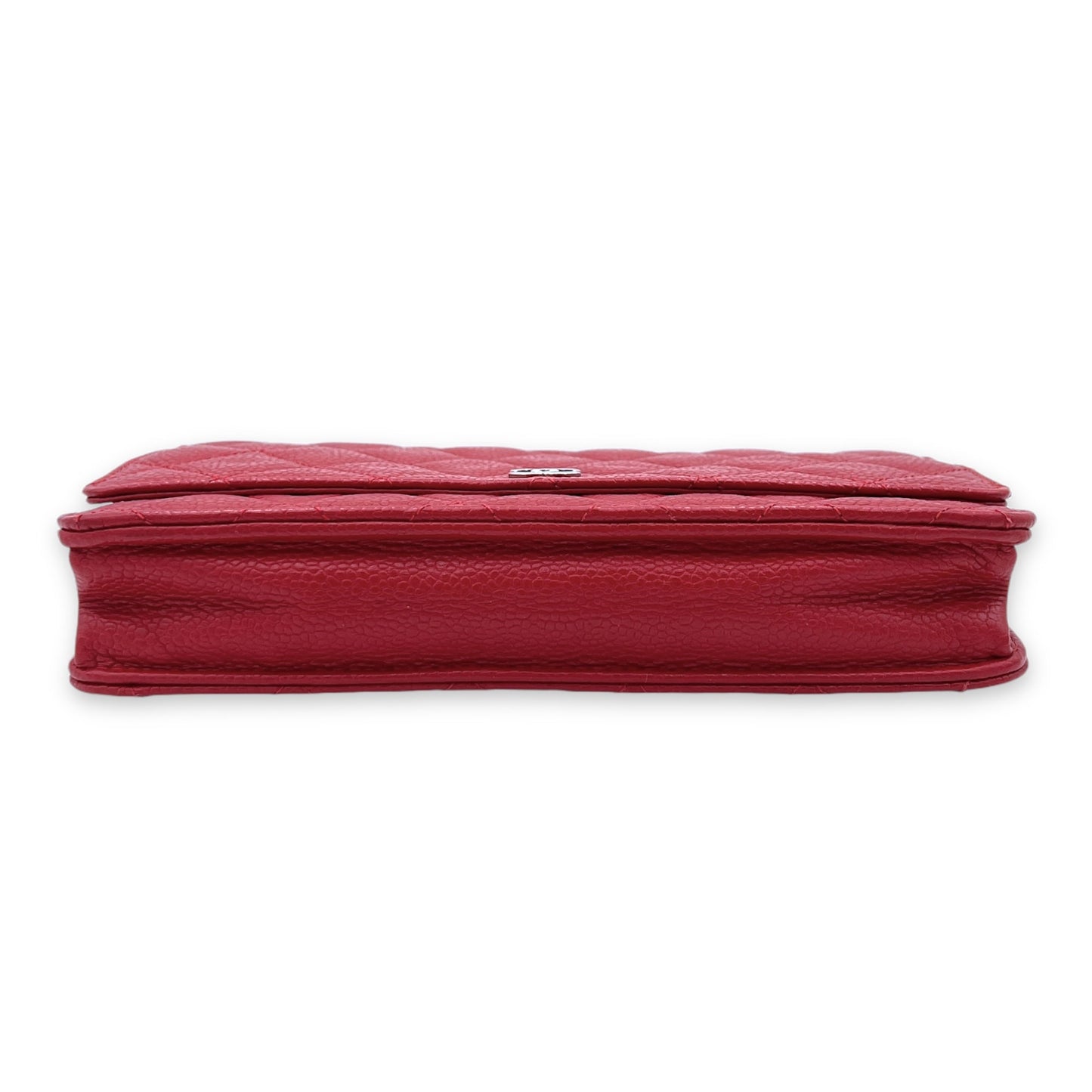 Others Wallet On Chain Red in Caviar Leather, Silver hardware