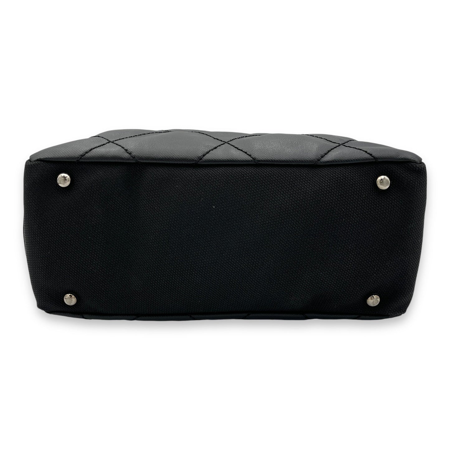 Paris Biarritz Small Black Tote Bag in Coated Canvas, Silver hardware