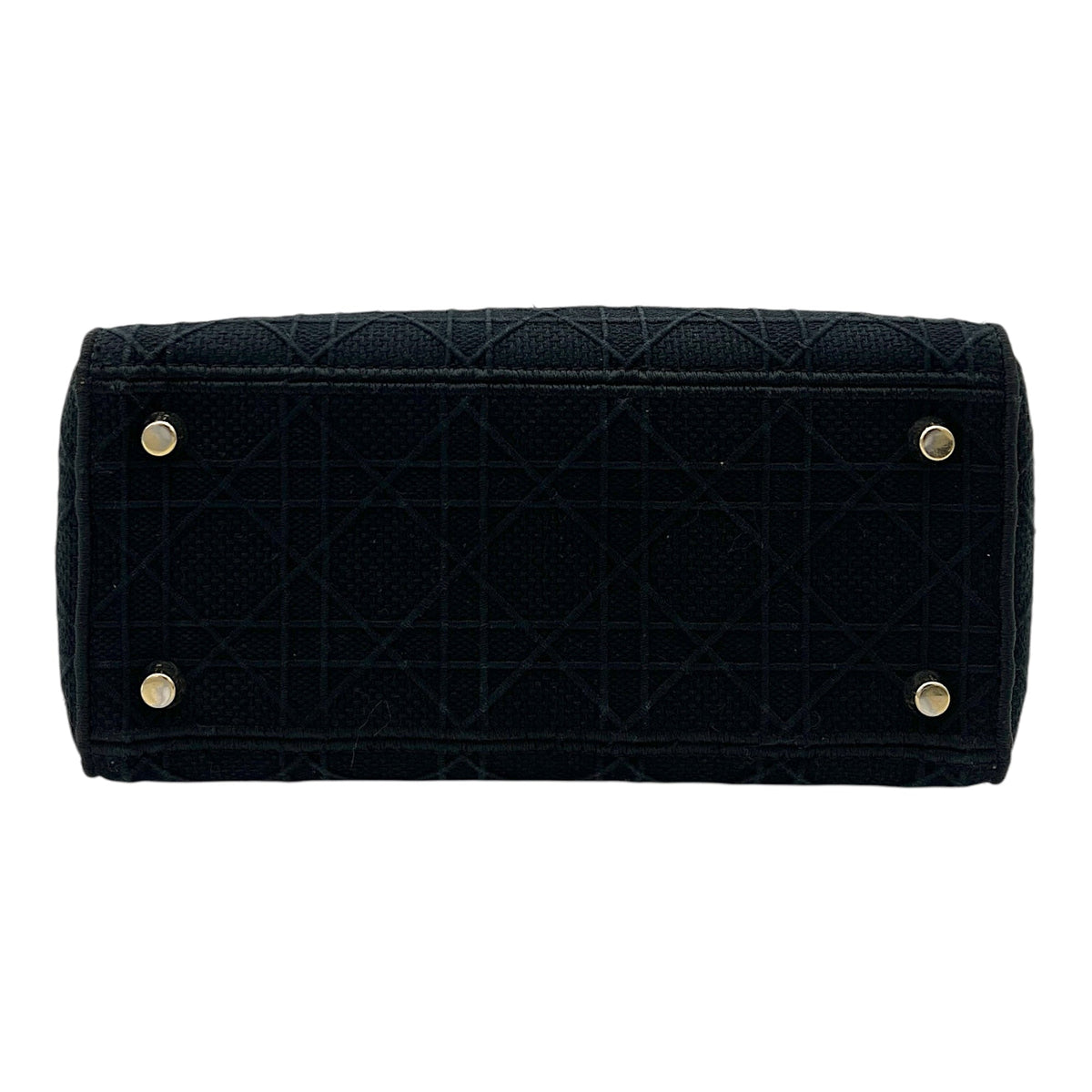 Lady D-Lite Medium Black Top Handle Bag in Canvas, Gold hardware