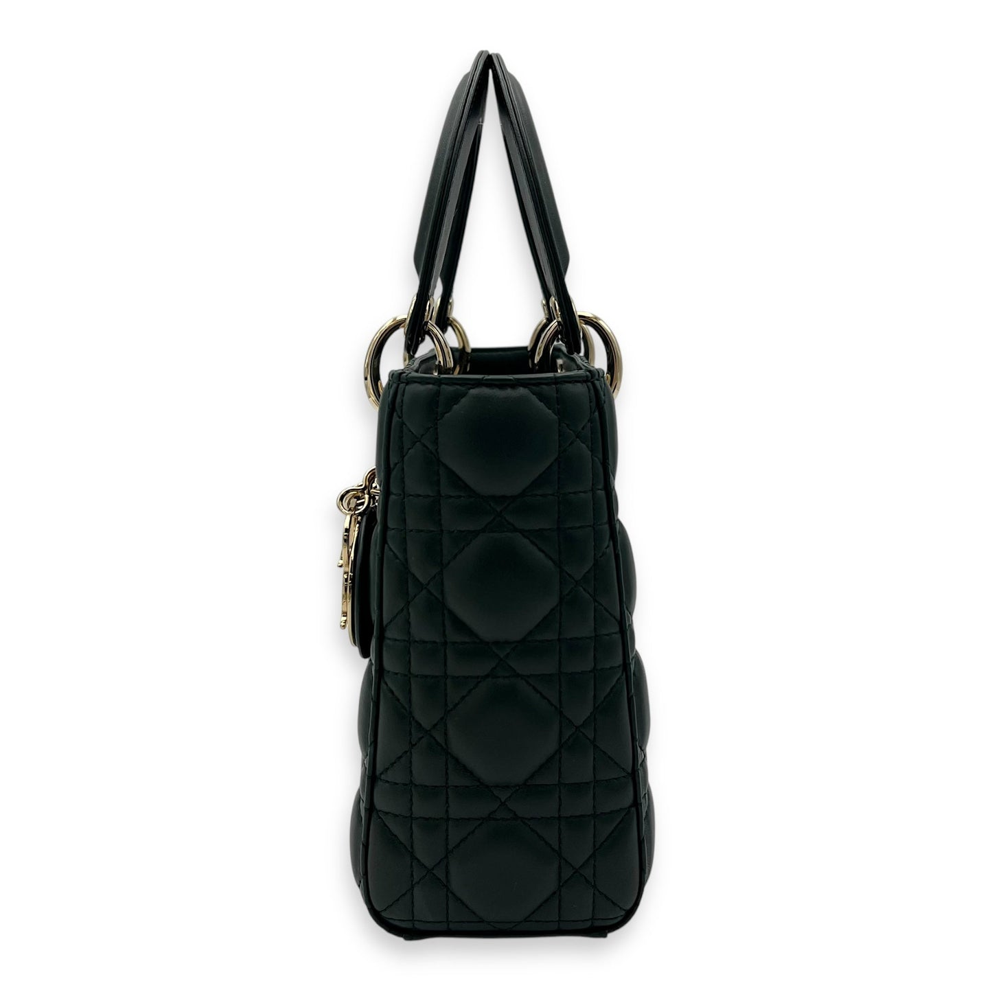 Lady Dior Small Green Top Handle Bag in Lambskin, Gold hardware