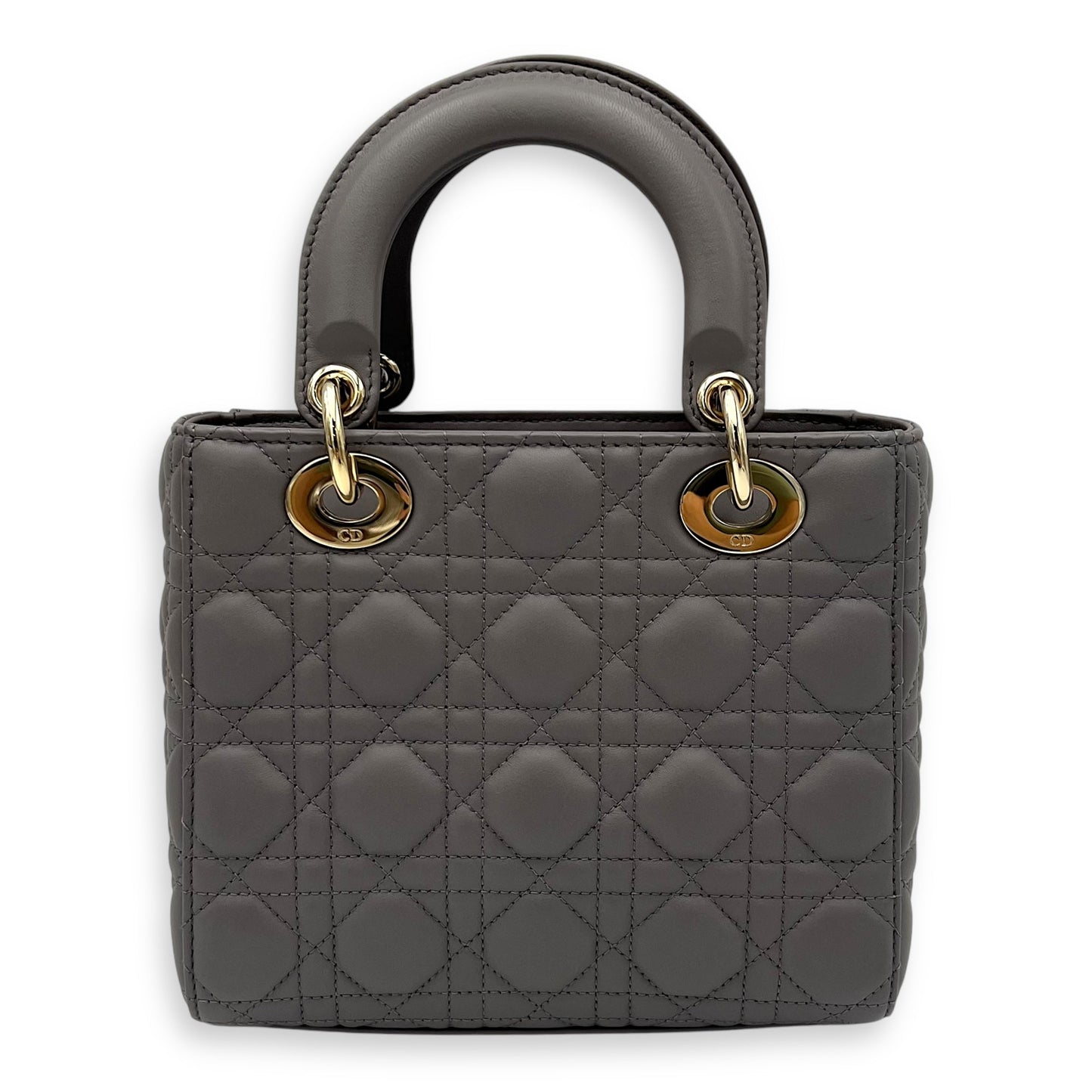 Lady Dior Small Grey Top Handle Bag in Lambskin, Gold hardware