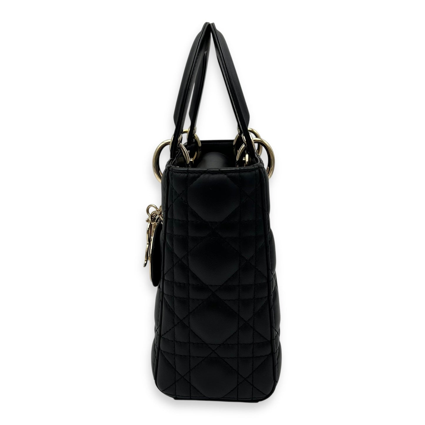 Lady Dior Small Black Top Handle Bag in Lambskin, Gold hardware
