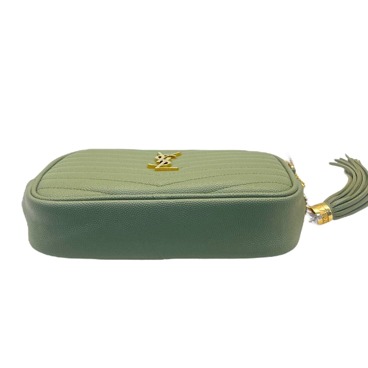 Yves Saint Laurent Light Sage Chevron Black Leather Monogram Chain Shoulder Bag