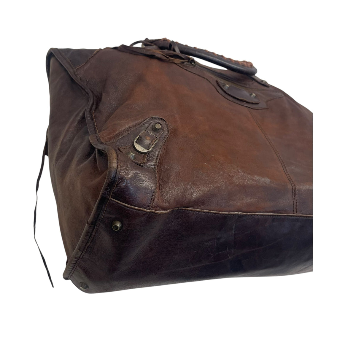 Balenciaga Brown Leather Brogues Voyage Weekender Bag
