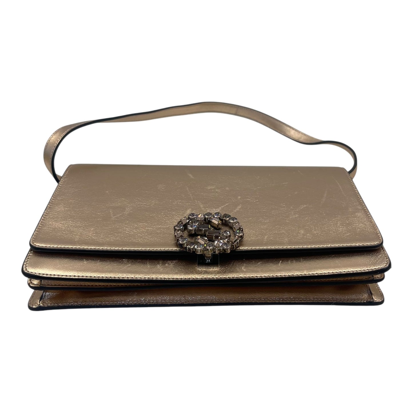Gucci Rose Gold Leather Crystals Broadway Clutch Bag