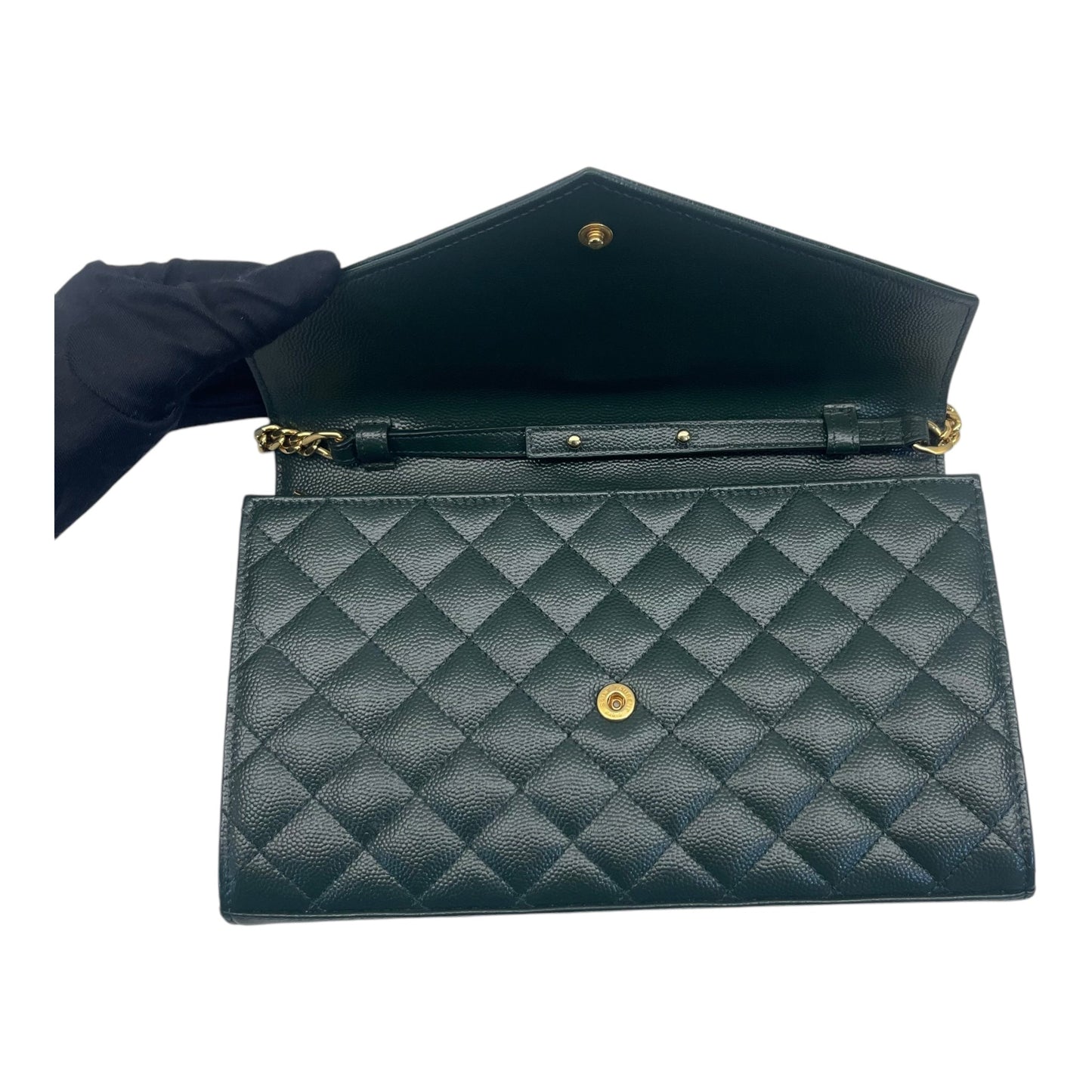Yves Saint Laurent Dark Green Chevron Quilted Leather Envelope Flap Bag