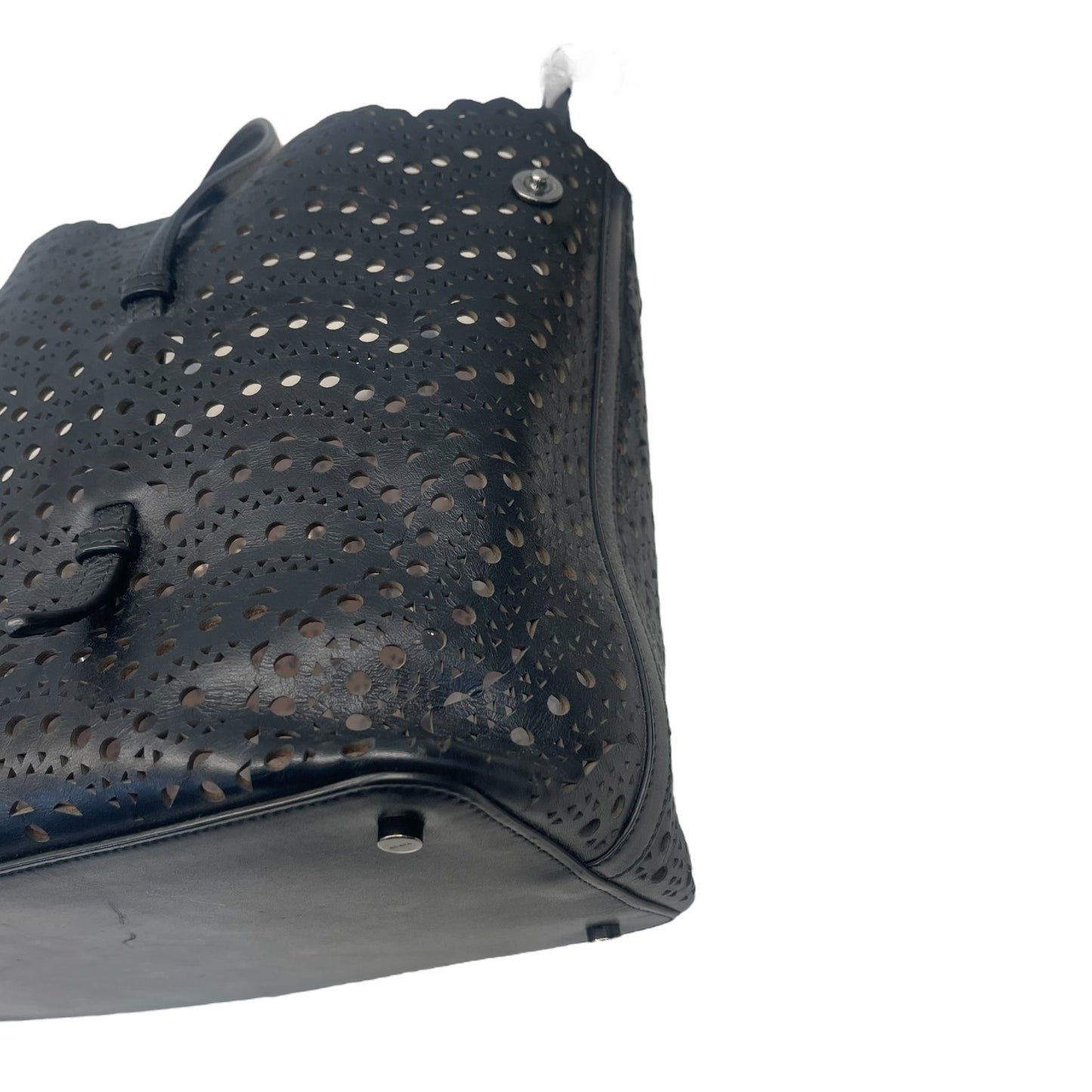 Alaia Black Leather Laser Cut Mina Tote Bag