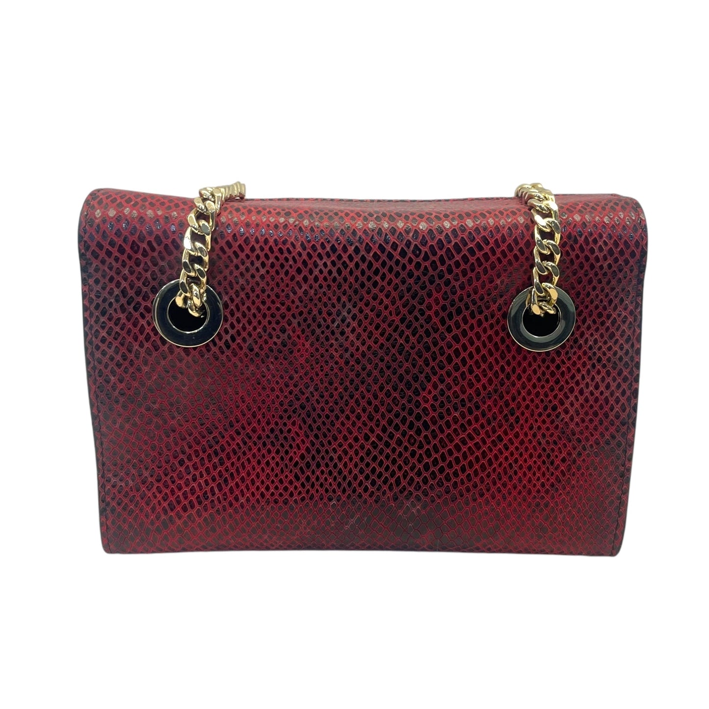 Roberto Cavalli Burgundy/Black Python Embossed Leather Chain Shoulder Bag