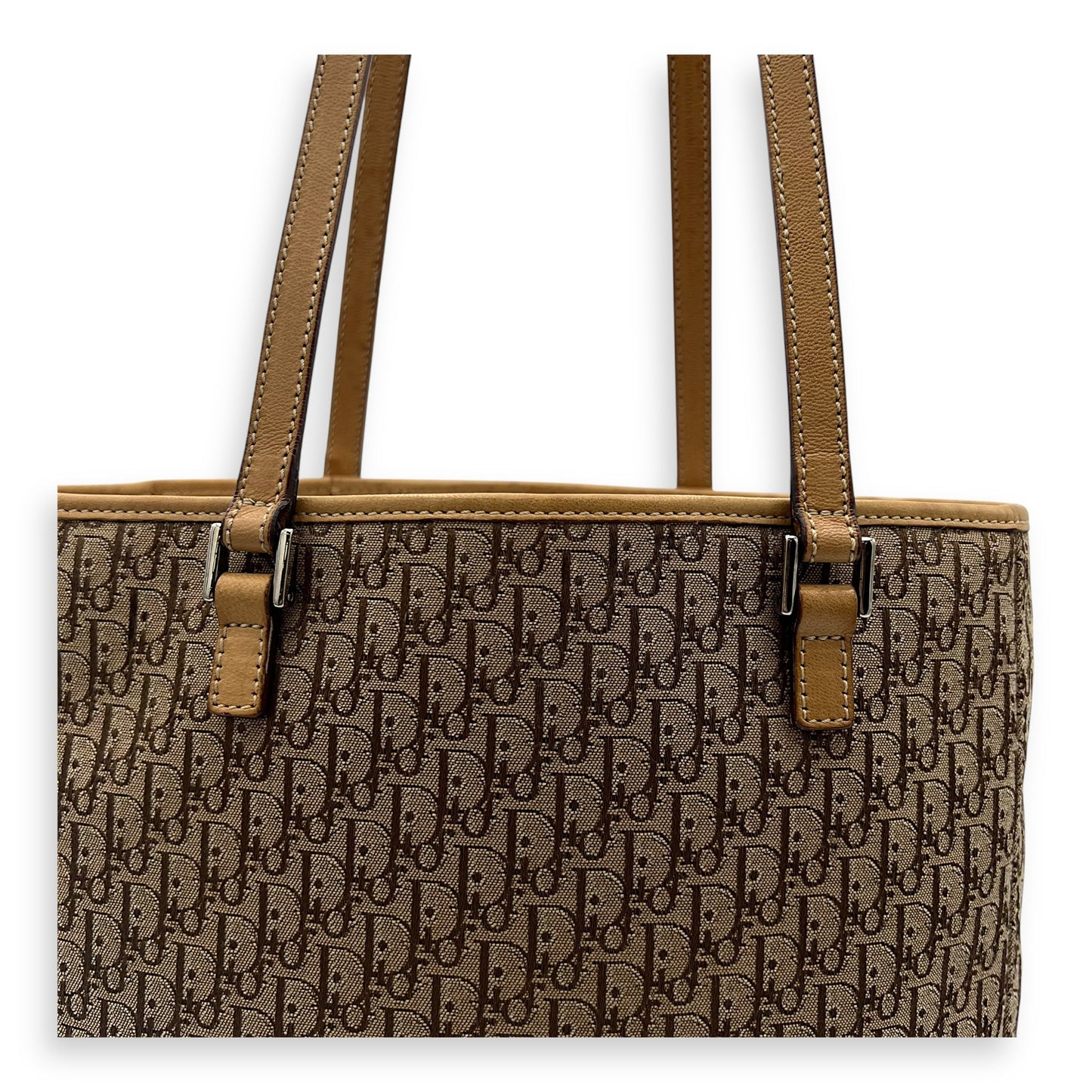 Trotteur Tote Bag Brown in Jacquard, Silver hardware