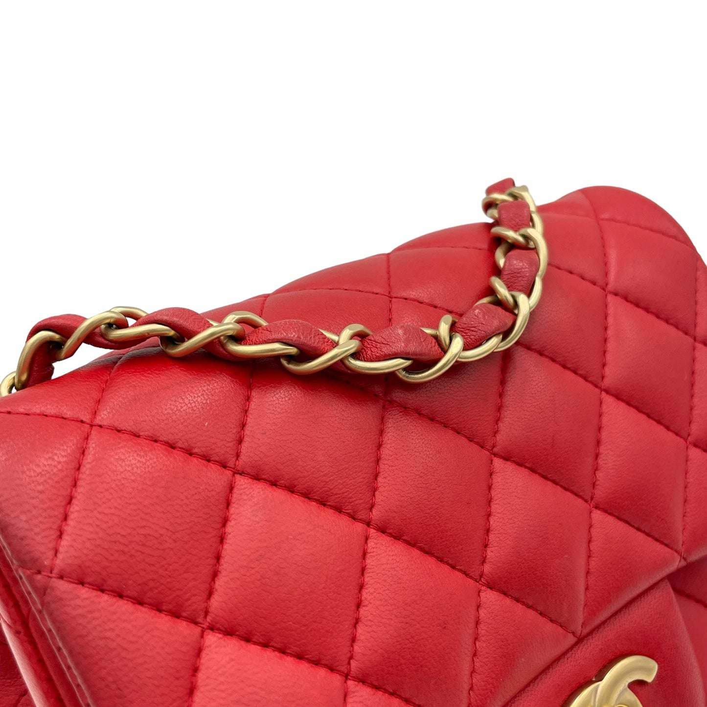 Classic Mini Red Crossbody Bag in Lambskin, Gold hardware