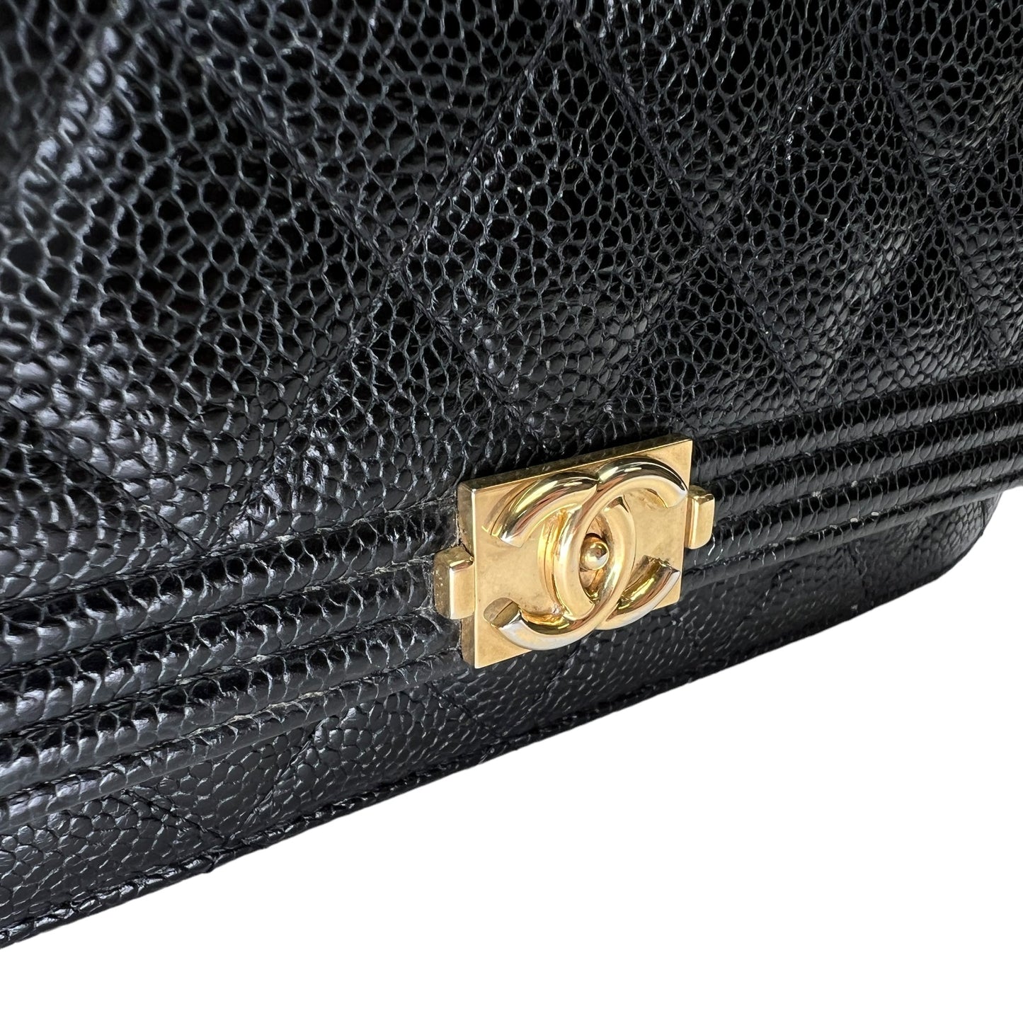 Boy Black Wallet On Chain in Caviar Leather, Gold hardware