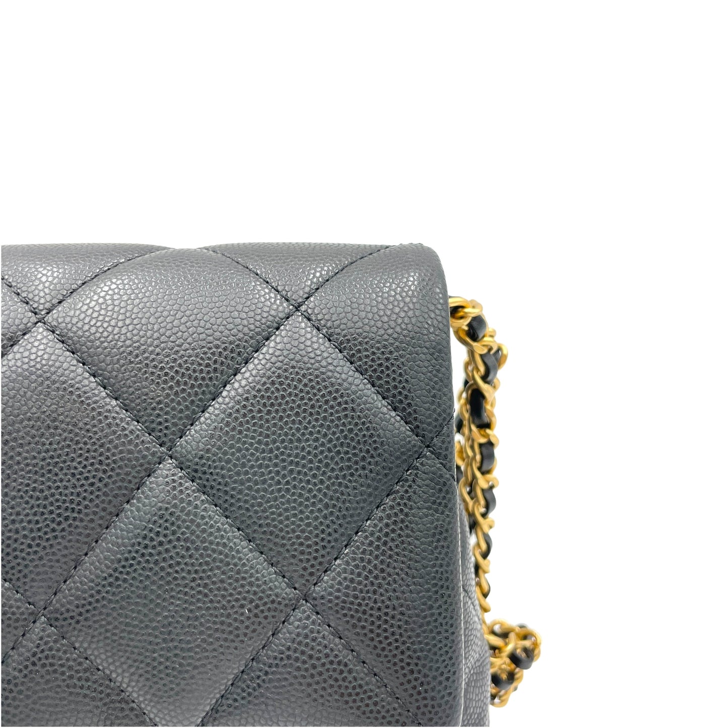 Square Quilt Black Crossbody Bag in Caviar Leather, Gold hardware