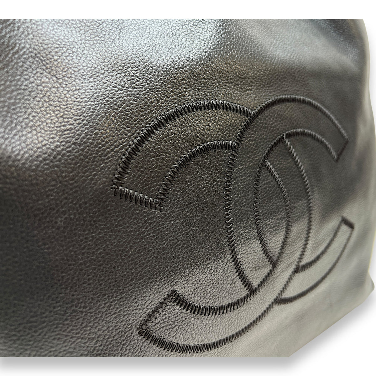 CC Black Top Handle Bag in Caviar Leather, Gold hardware