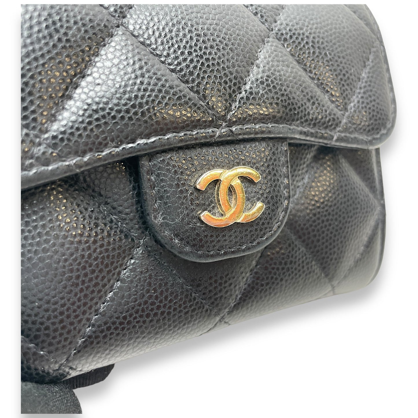 MATELASSE QUILTED Black Wallet on Chain in Caviar Leather, Gold hardware