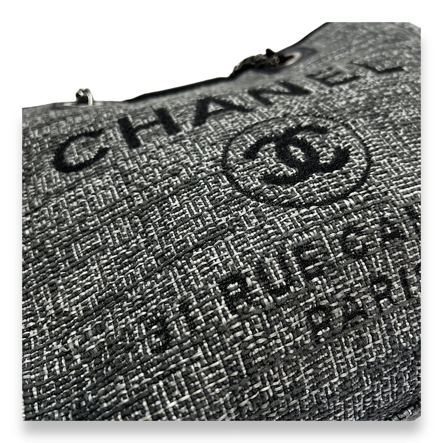 Deauville Tote Bag Medium Grey in Tweed , Silver Hardware