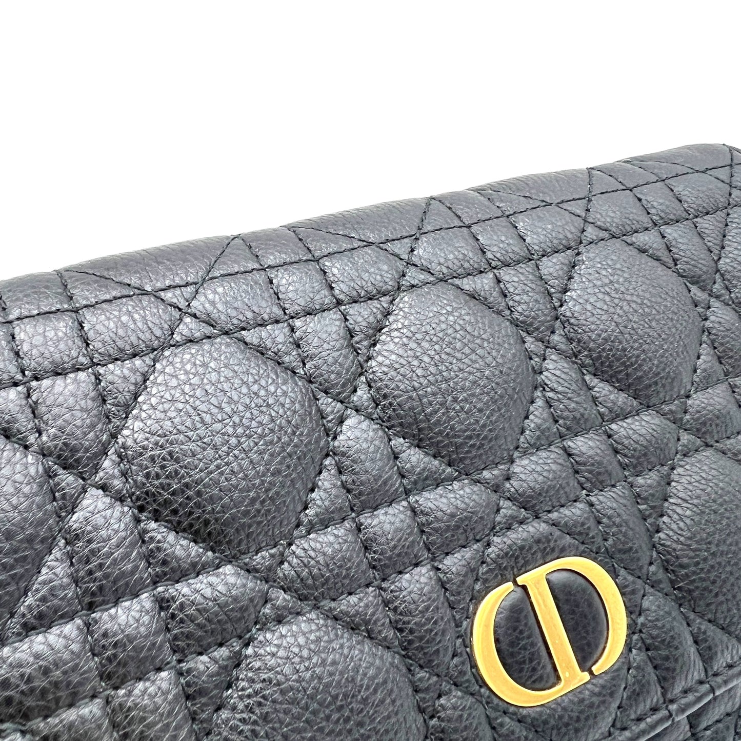 Caro Black Wallet On Chain in Calfskin, Gold hardware