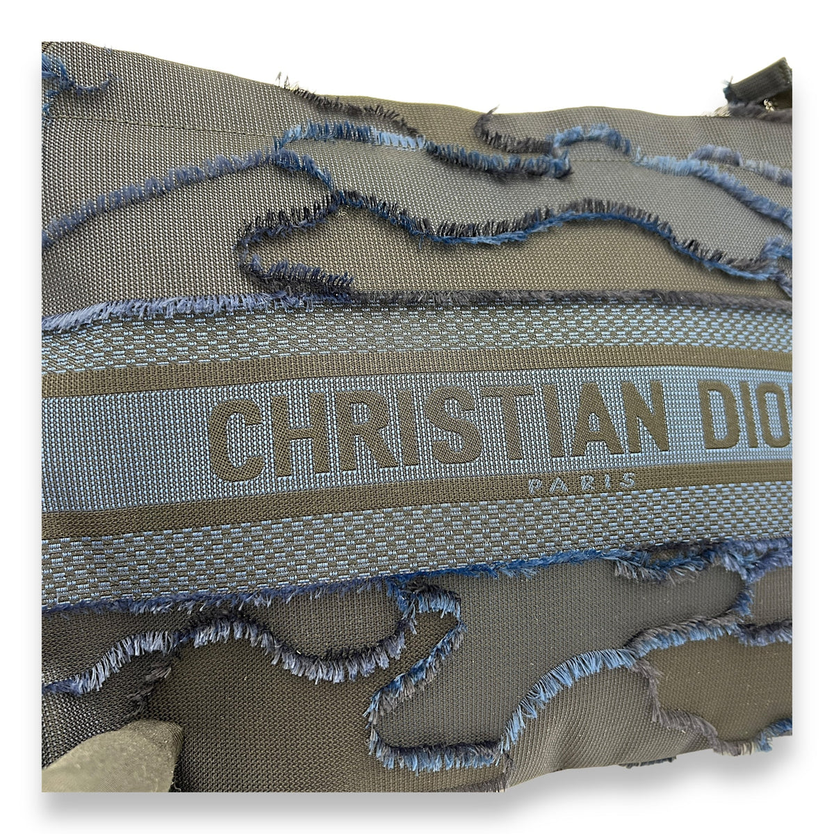 Embroidered Camouflage Medium Blue Clutch in Canvas