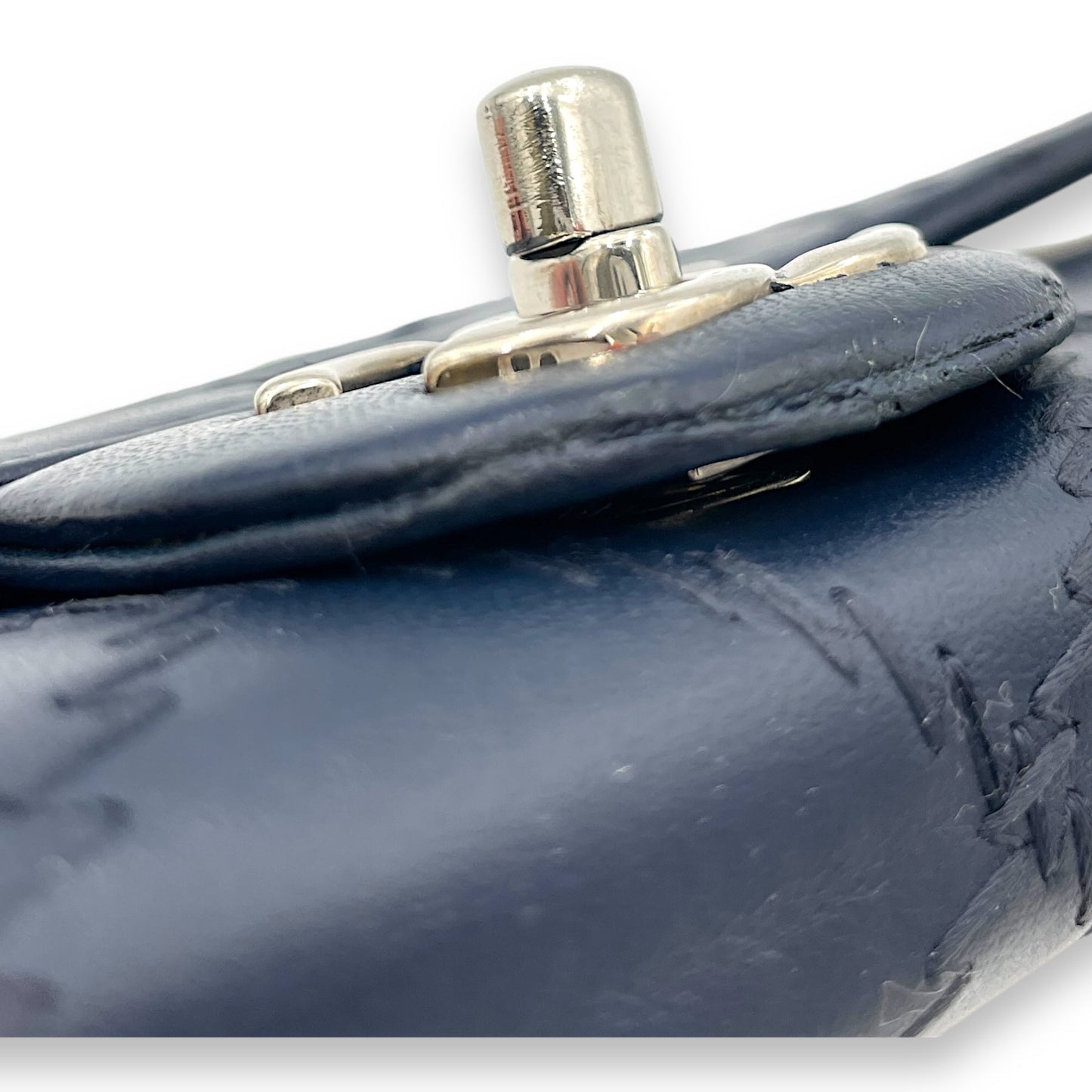 Ultimate Stitch Blue Wallet On Chain in Lambskin, Silver hardware