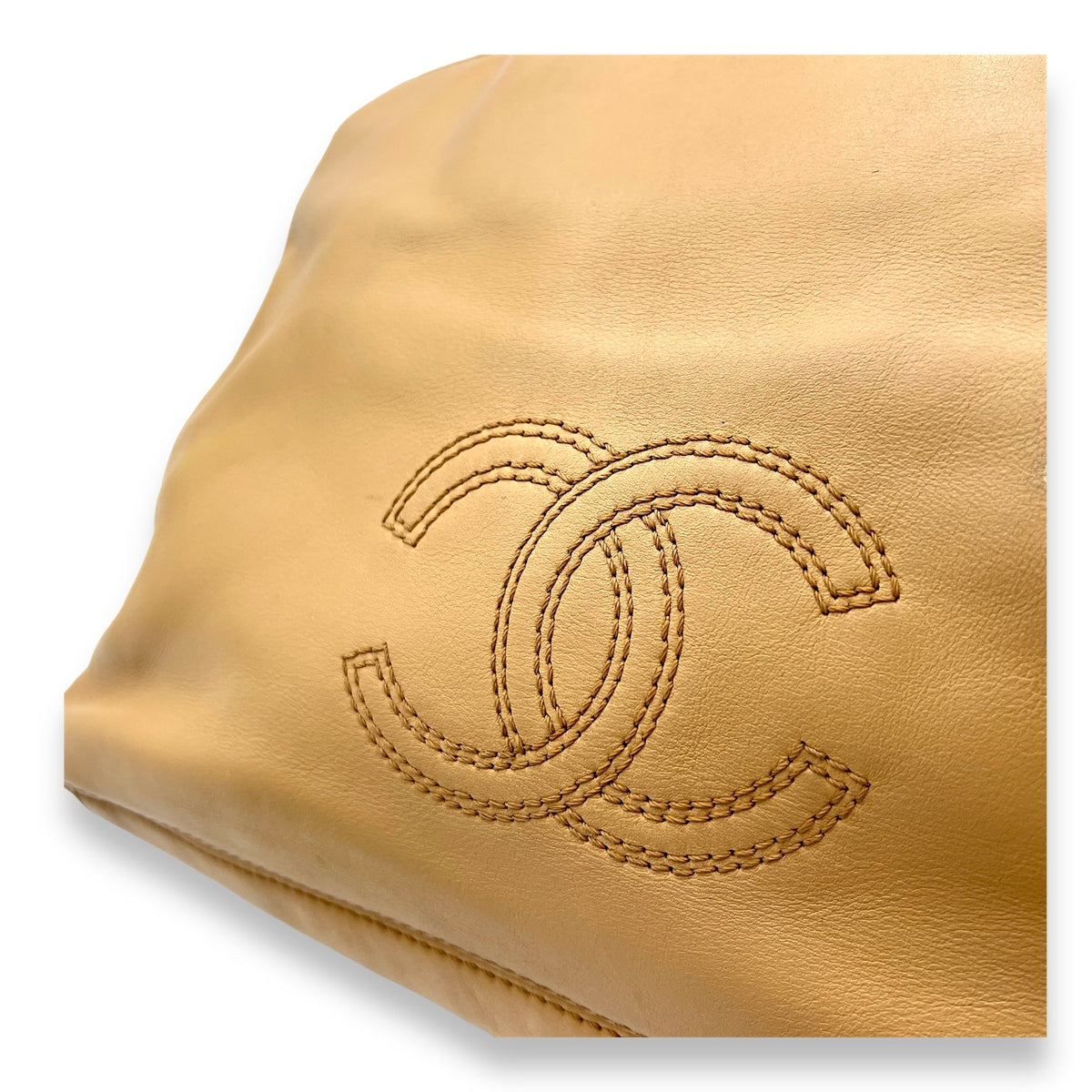 Vintage CC Beige Top Handle Bag in Calfskin, Gold hardware