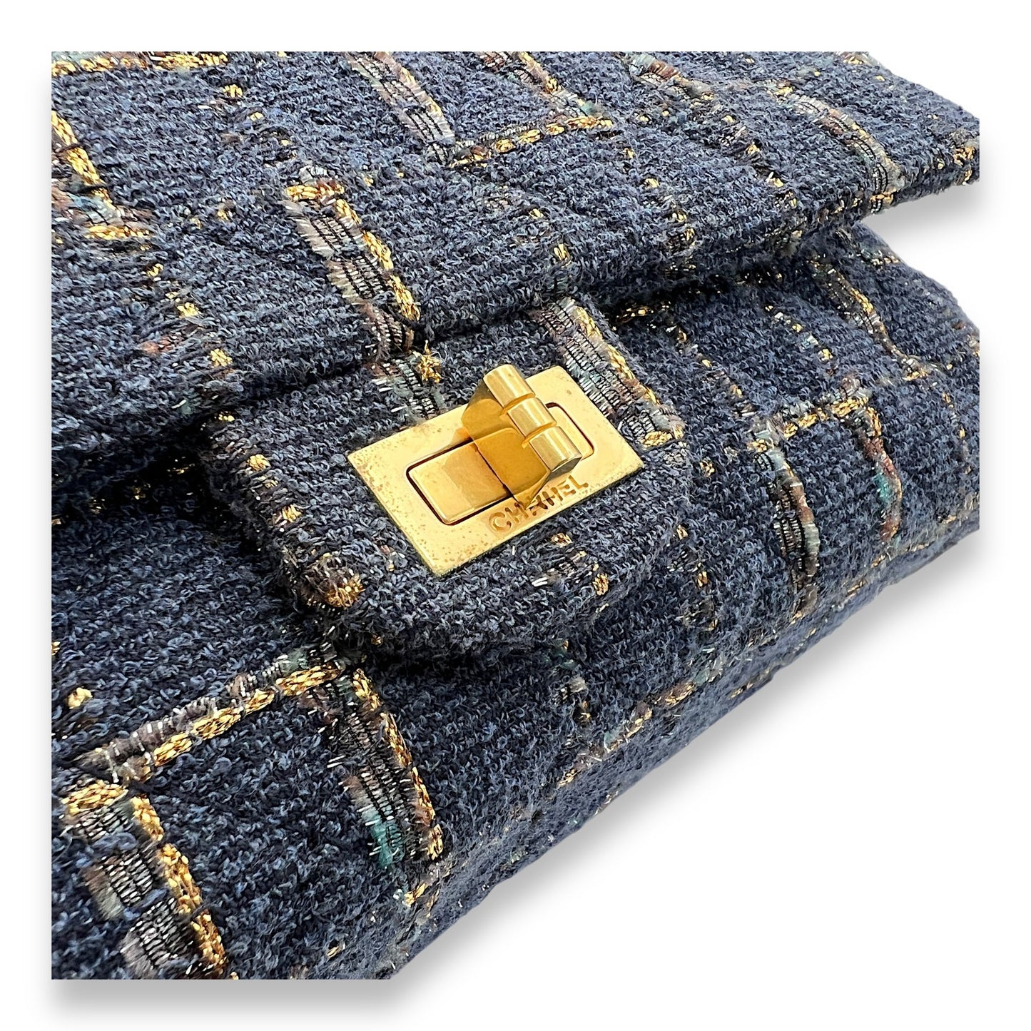 Fantasy 2.55 Reissue Blue Shoulder Bag in Tweed, Gold hardware