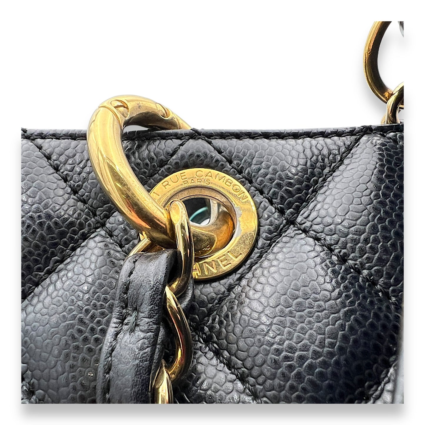 GST Large Black Tote Bag in Caviar Leather, Gold hardware