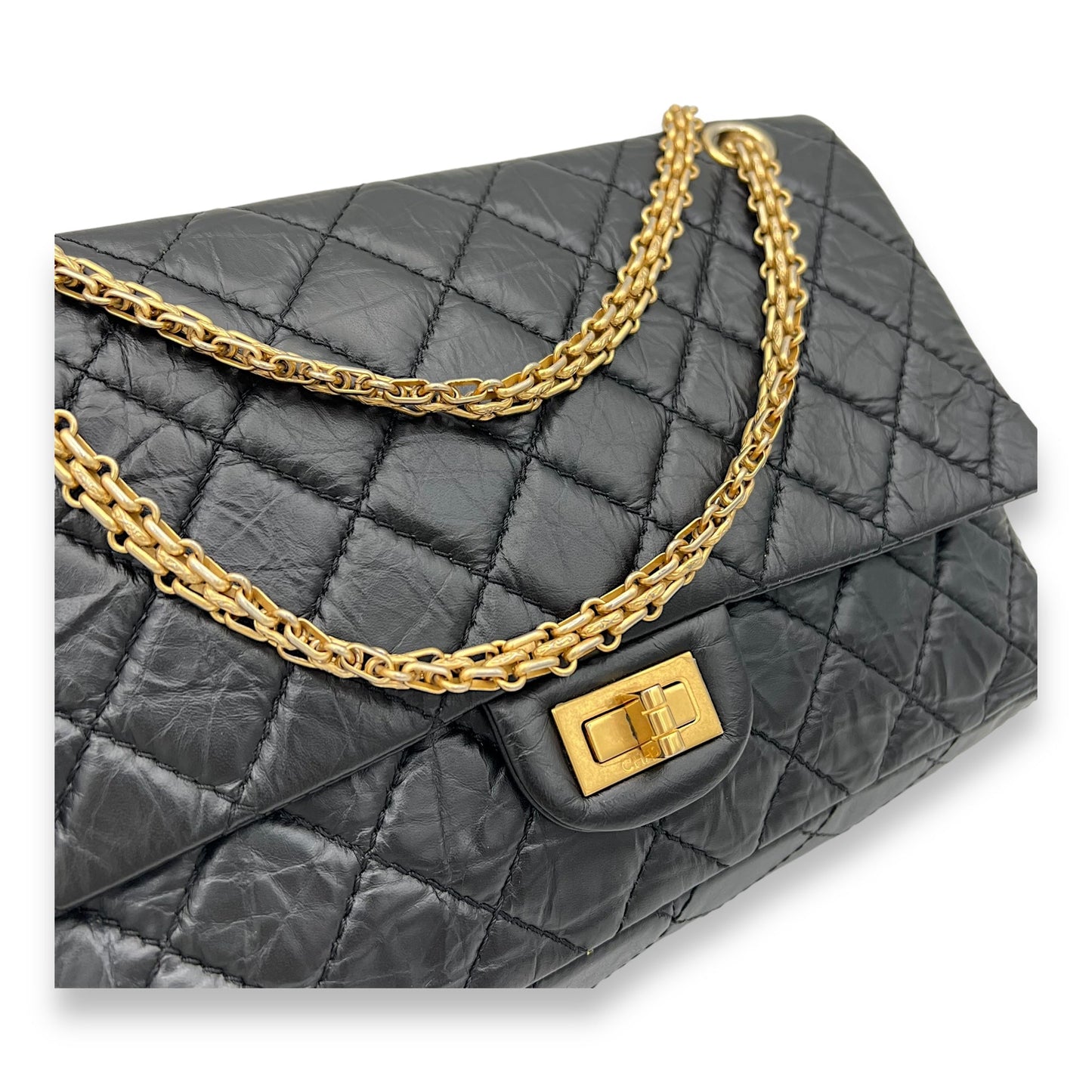 2.55 226 Medium Black Shoulder Bag in Calfskin, Gold hardware