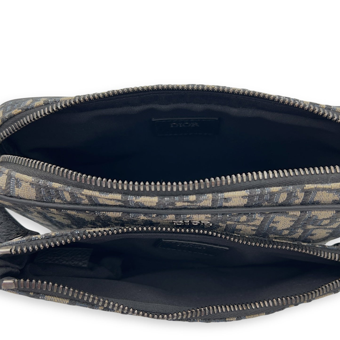 Triple Pouch Shoulder Bag Blue in Jacquard, Silver hardware