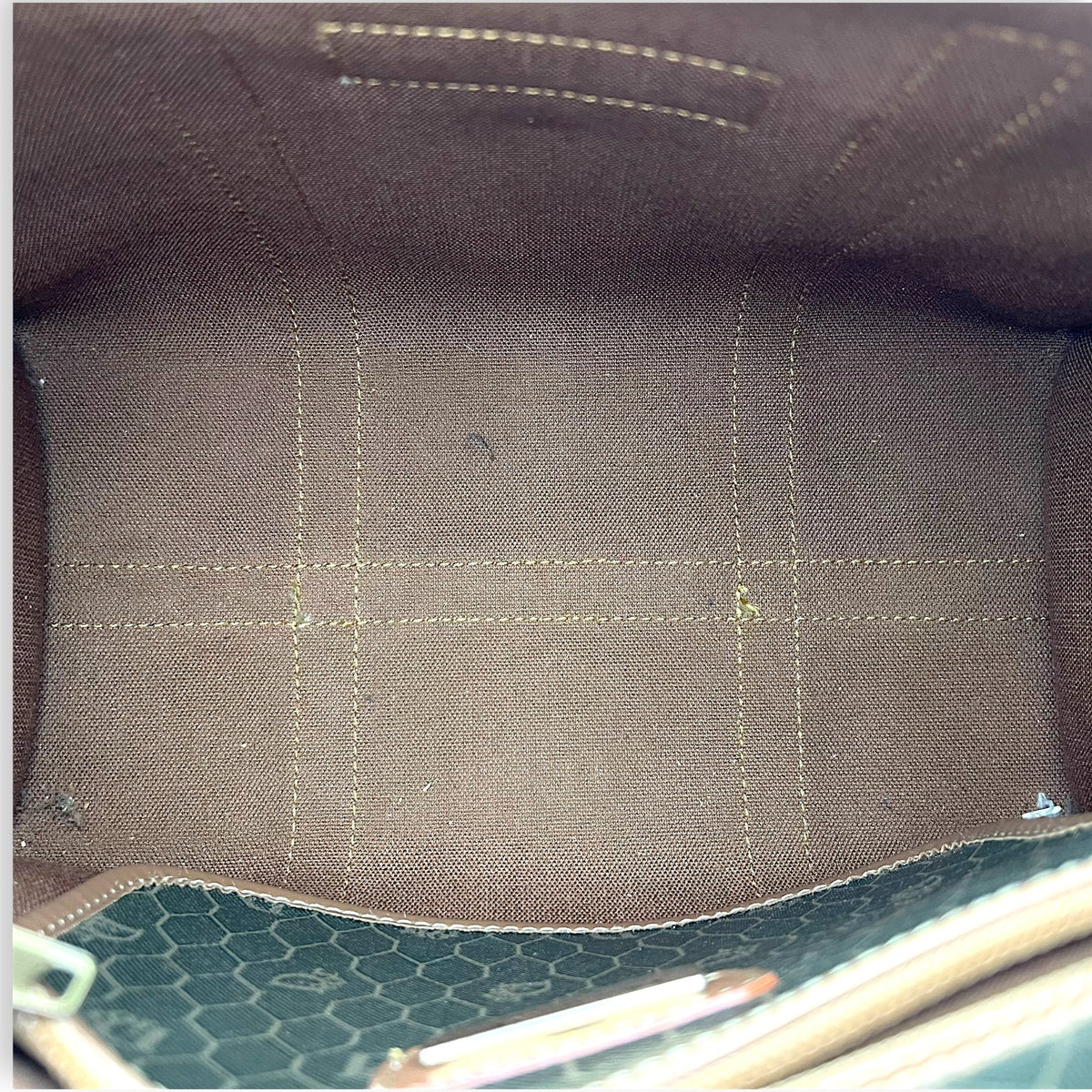 Honeycomb  Top Handle Bag Brown in Coated Canvas, Gold hardware