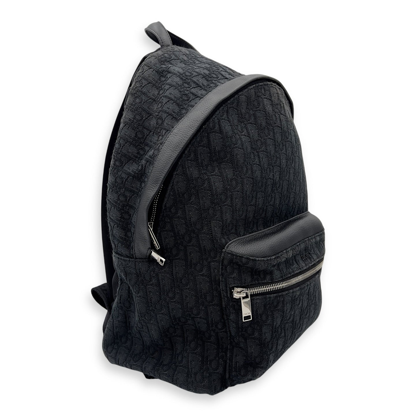 Oblique Black Backpack in Jacquard, Silver hardware