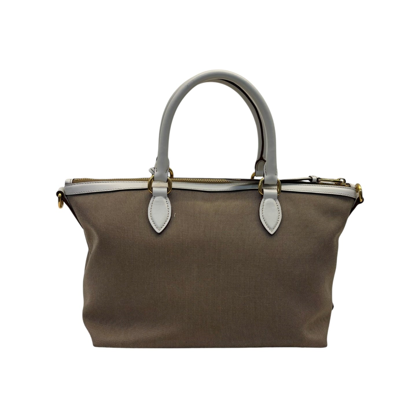 Prada Beige Leather Logo Embossed Zip Tote