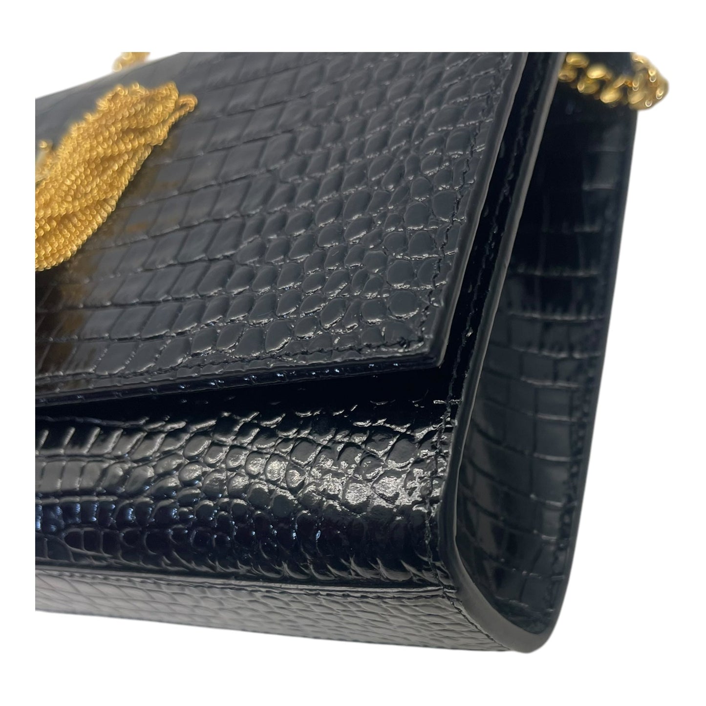 Yves Saint Laurent Kate Medium in Black Croc Embossed Leather