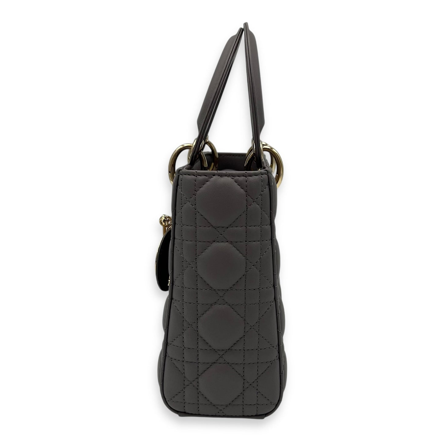 Lady Dior Small Grey Top Handle Bag in Lambskin, Gold hardware