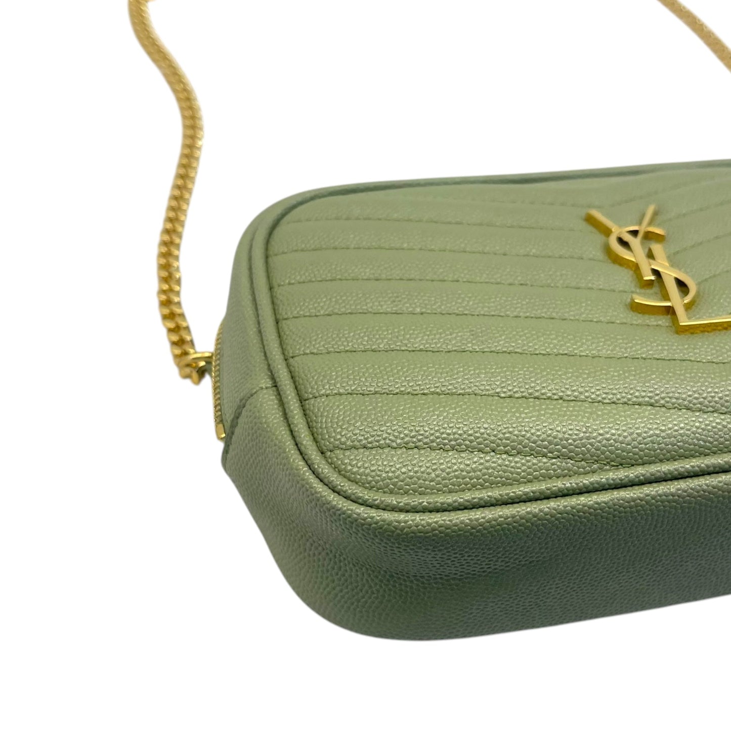 Yves Saint Laurent Light Sage Chevron Black Leather Monogram Chain Shoulder Bag