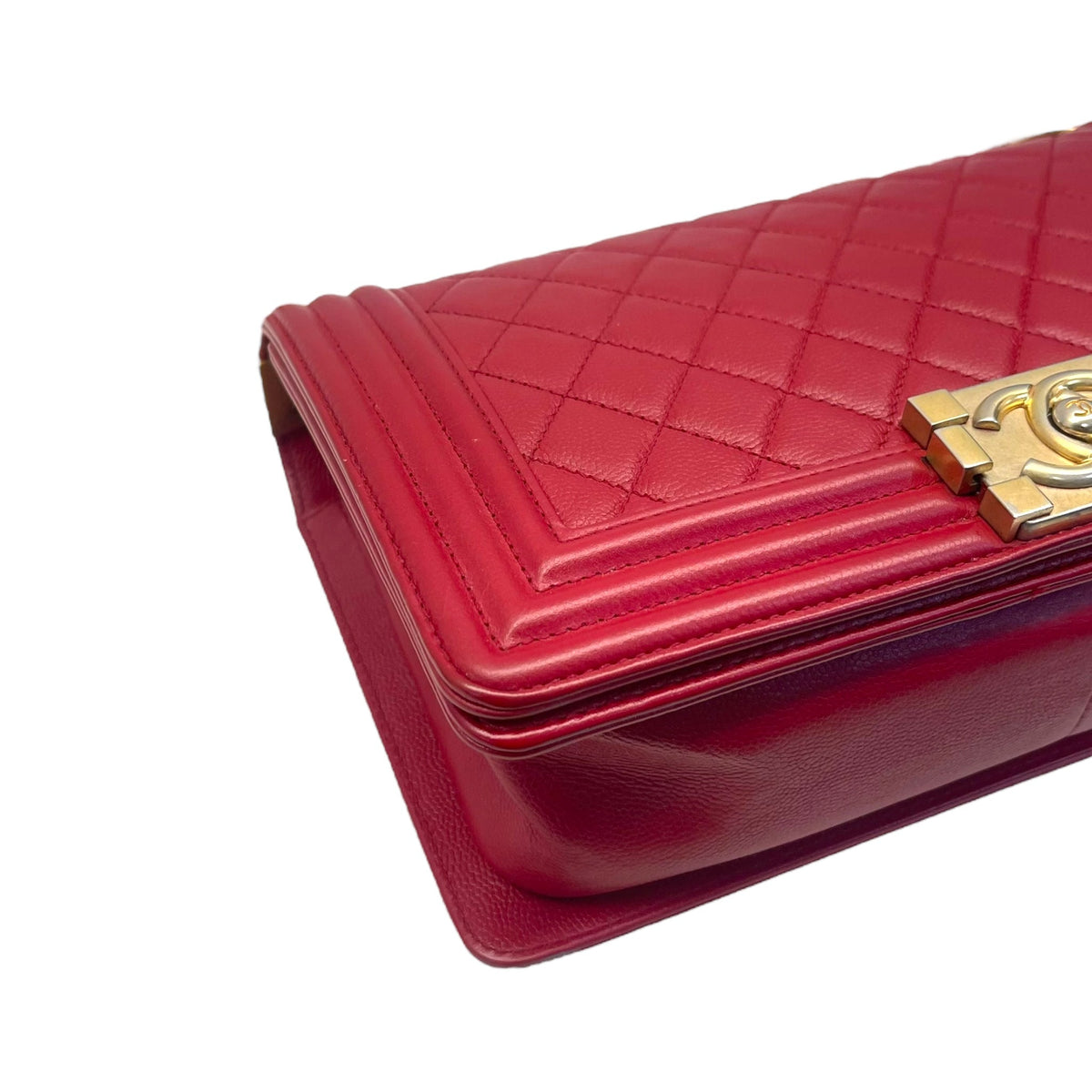CHANEL Red Medium Lambskin Boy Flap Bag