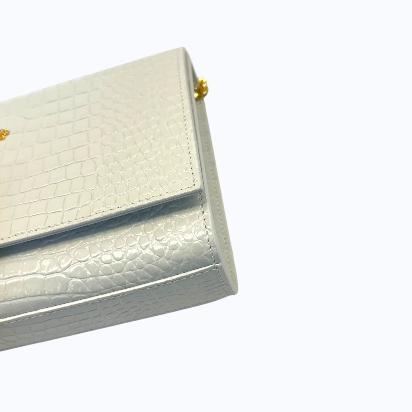 Saint Laurent White Croc Embossed Leather Small Kate Tassel Crossbody Bag