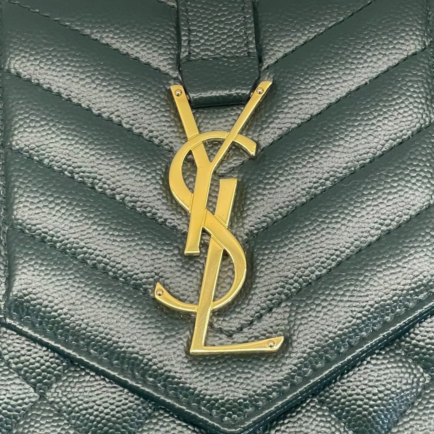Yves Saint Laurent Dark Green Chevron Quilted Leather Envelope Flap Bag