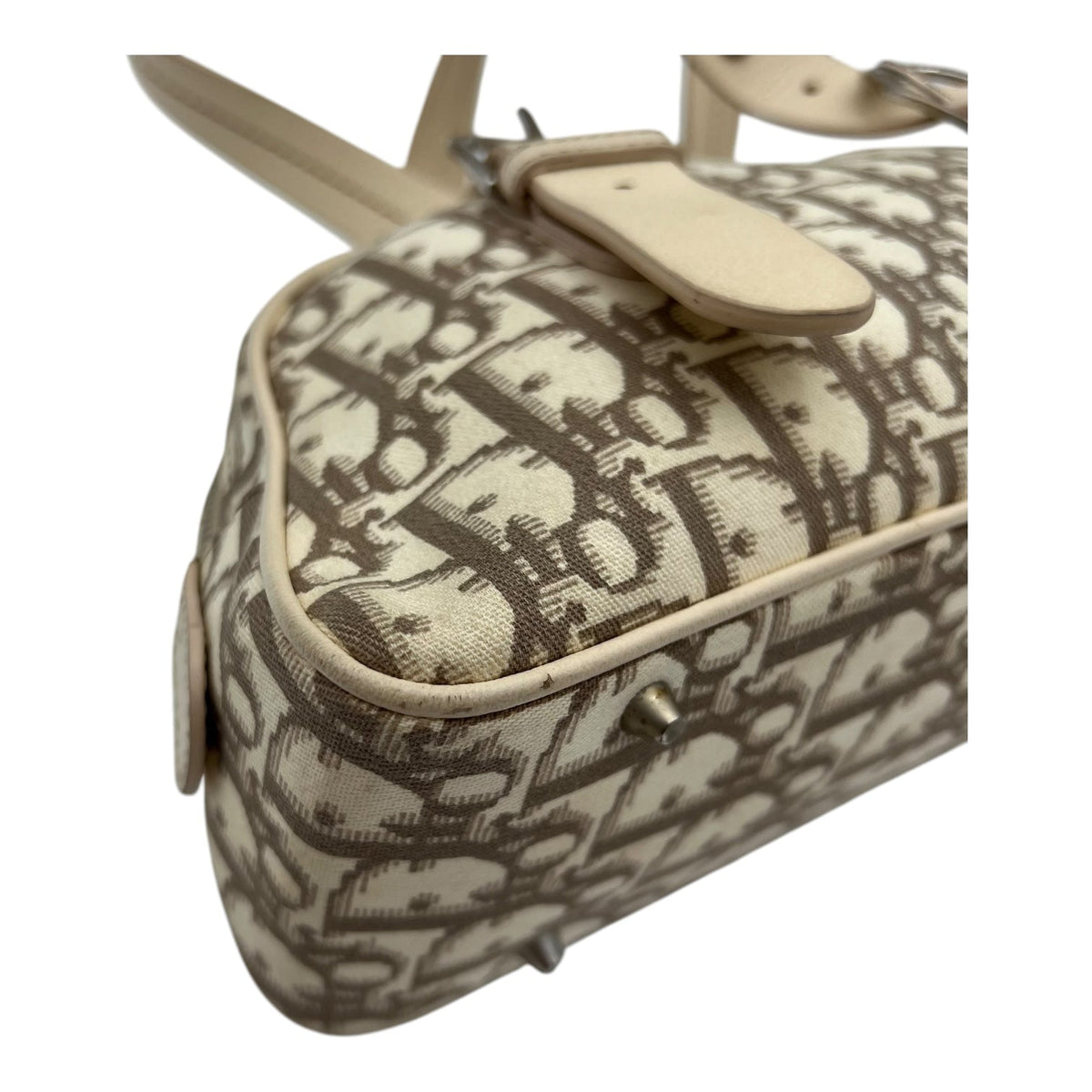 Trotteur Top Handle Bag Beige in Coated Canvas, Silver hardware