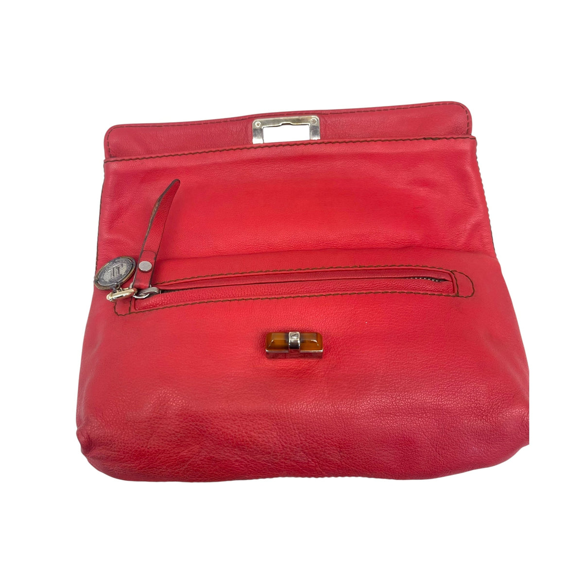 Lanvin Red Leather Turnlock Fold Over Clutch