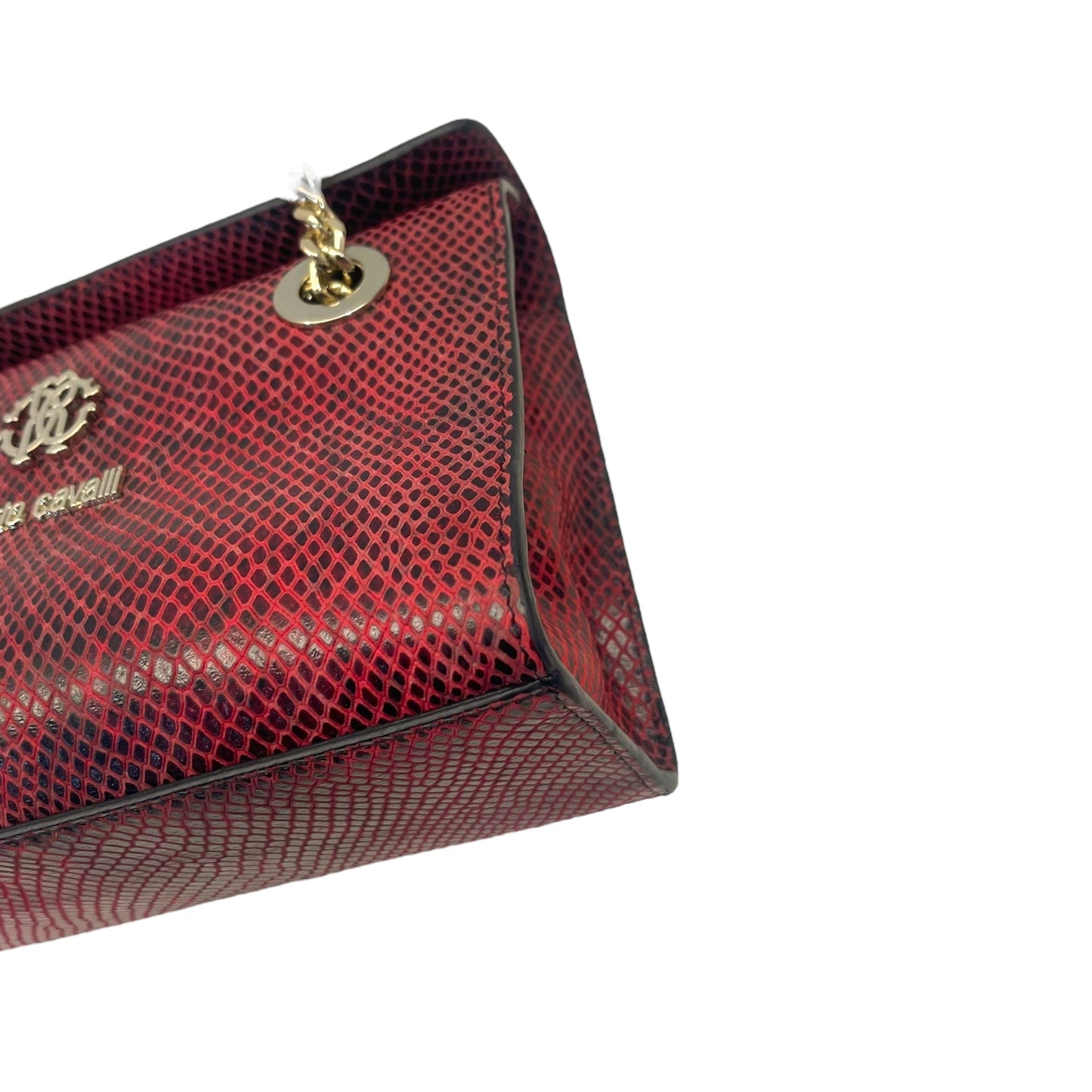 Roberto Cavalli Burgundy/Black Python Embossed Leather Chain Shoulder Bag