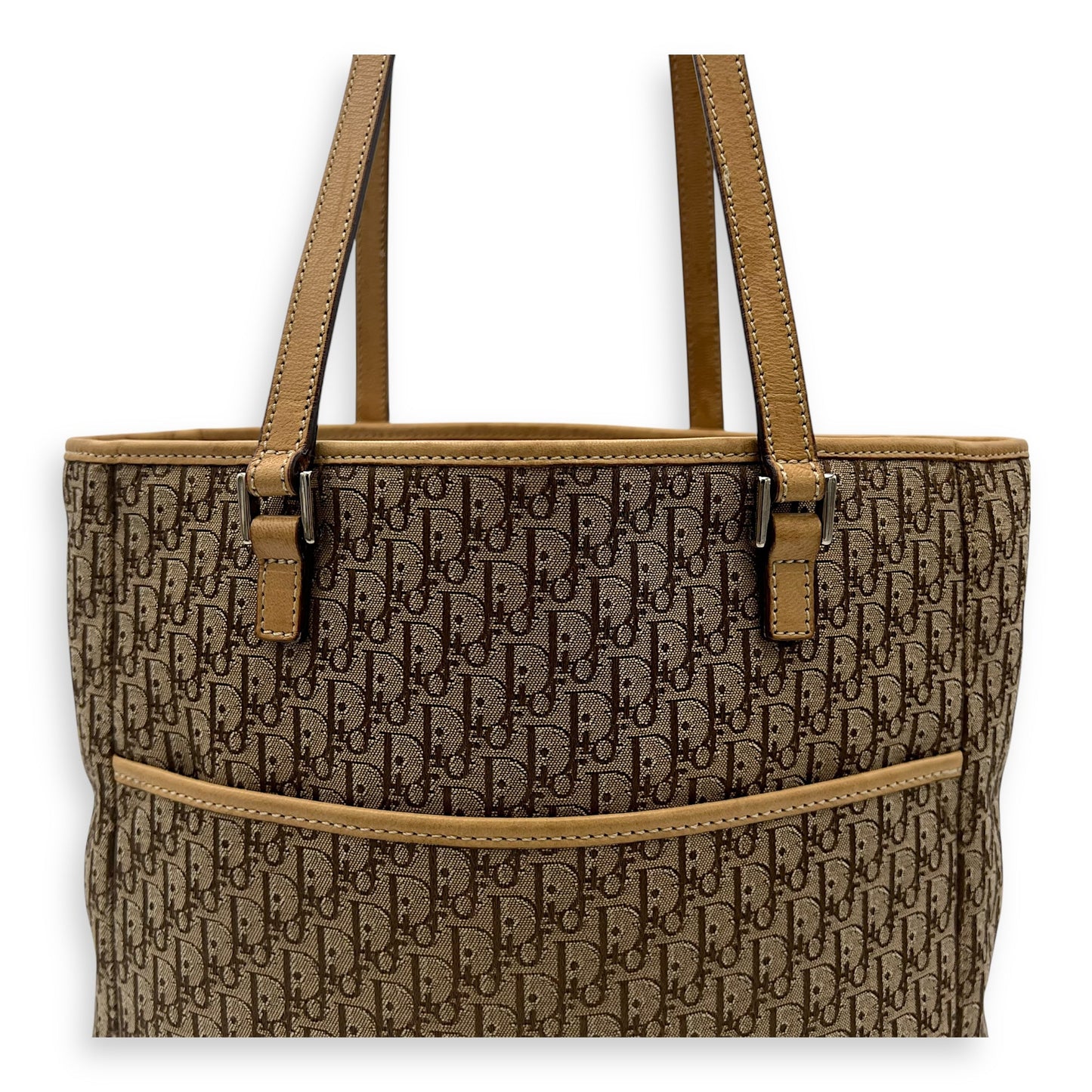 Trotteur Tote Bag Brown in Jacquard, Silver hardware