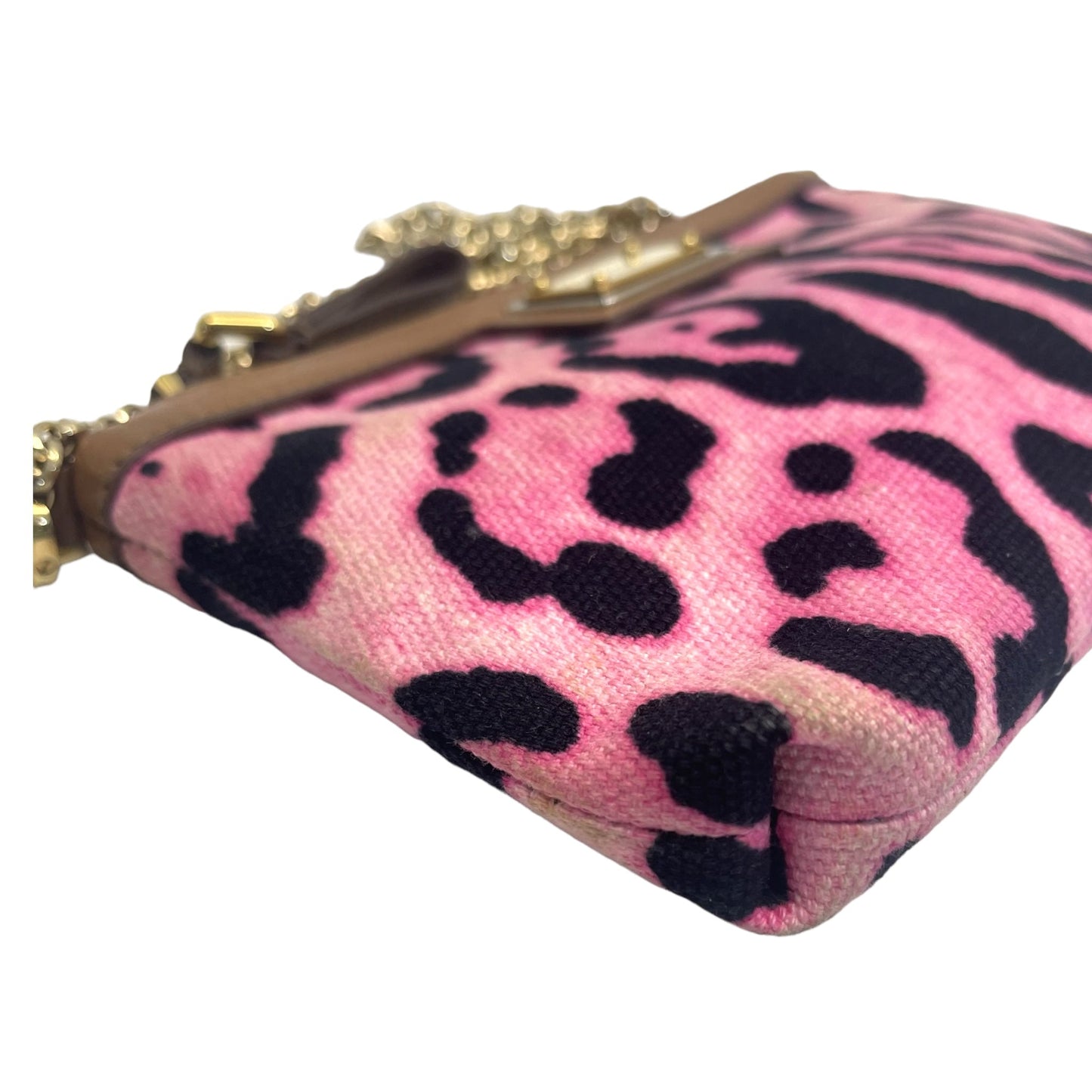 Dolce and Gabbana  Leopard Print Denim Chain Shoulder Bag