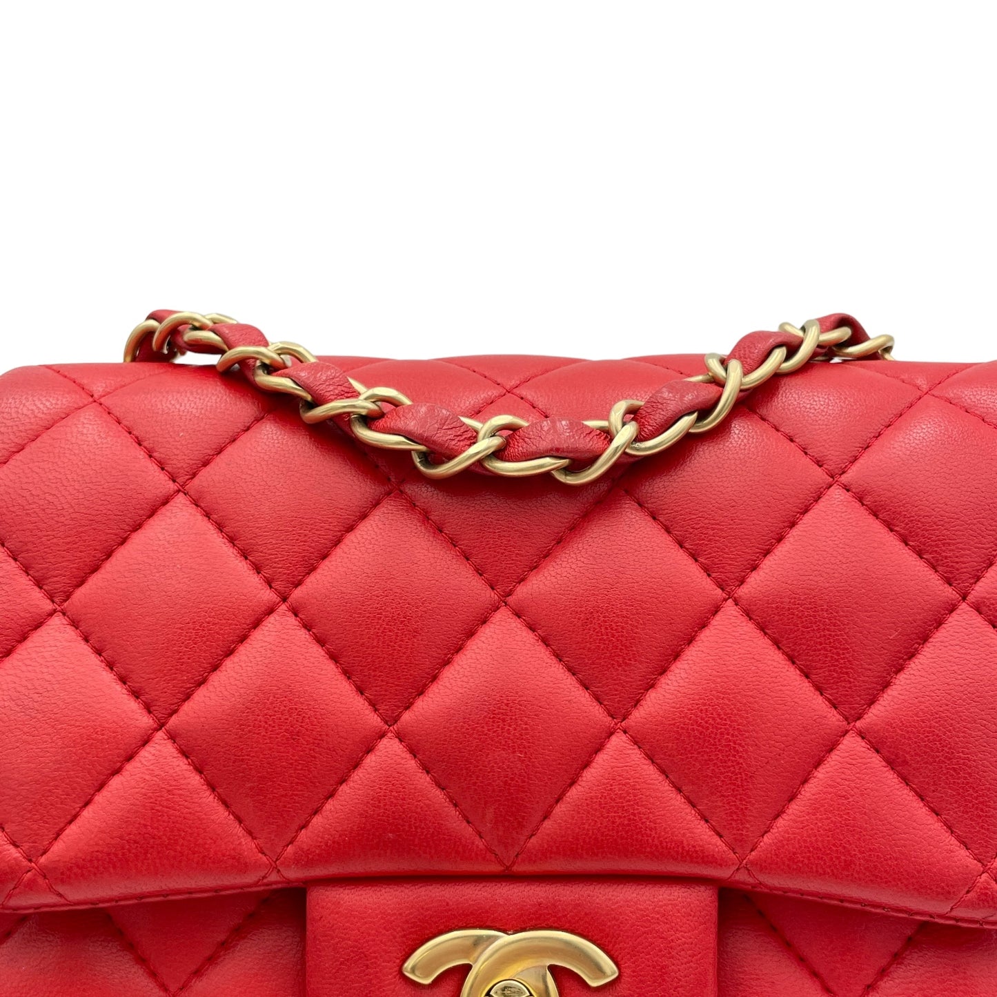 Classic Mini Red Crossbody Bag in Lambskin, Gold hardware