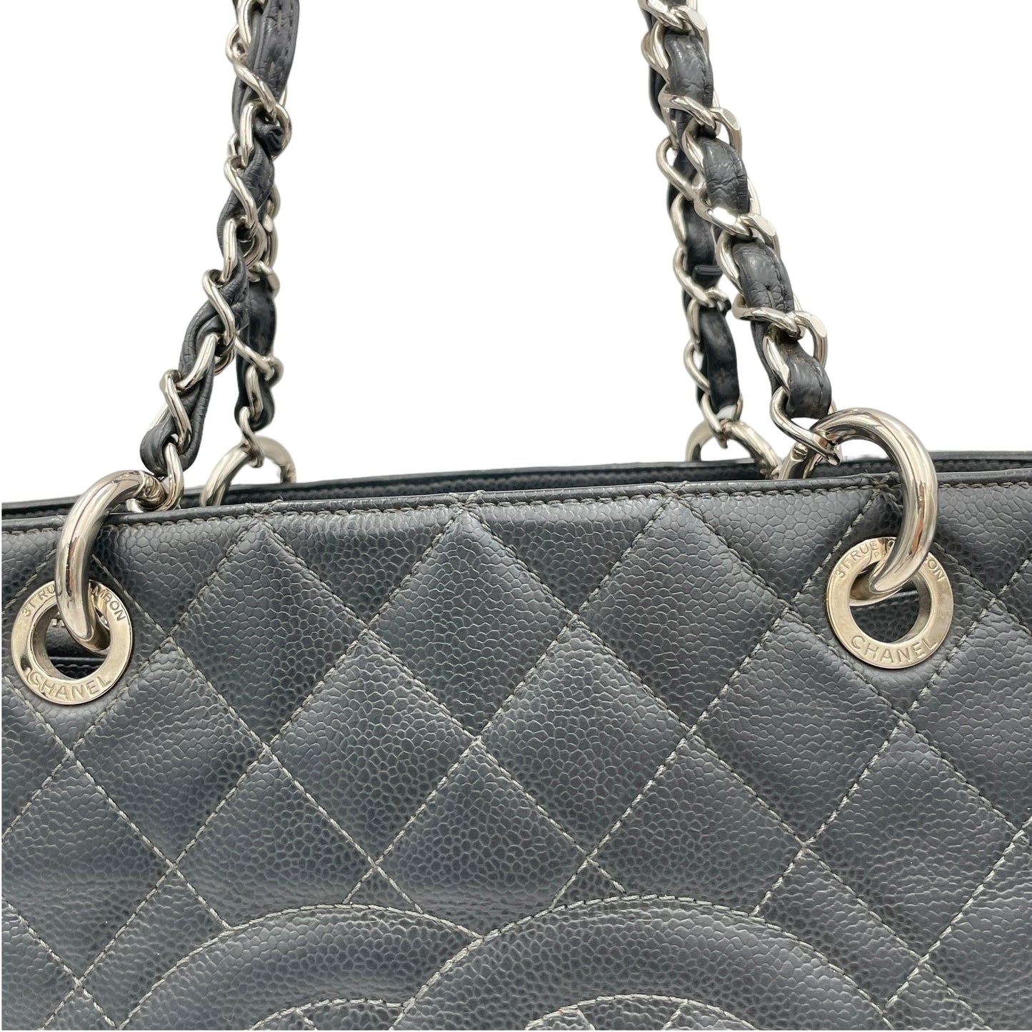 GST Grand Shopping Tote Grand Grey Tote Bag in Caviar Leather, Silver hardware