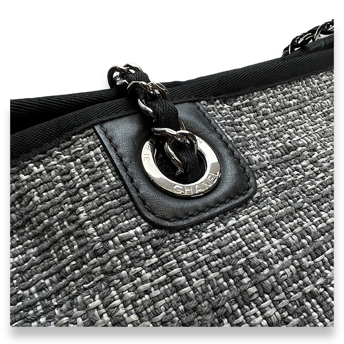 Deauville Tote Bag Medium Grey in Tweed , Silver Hardware