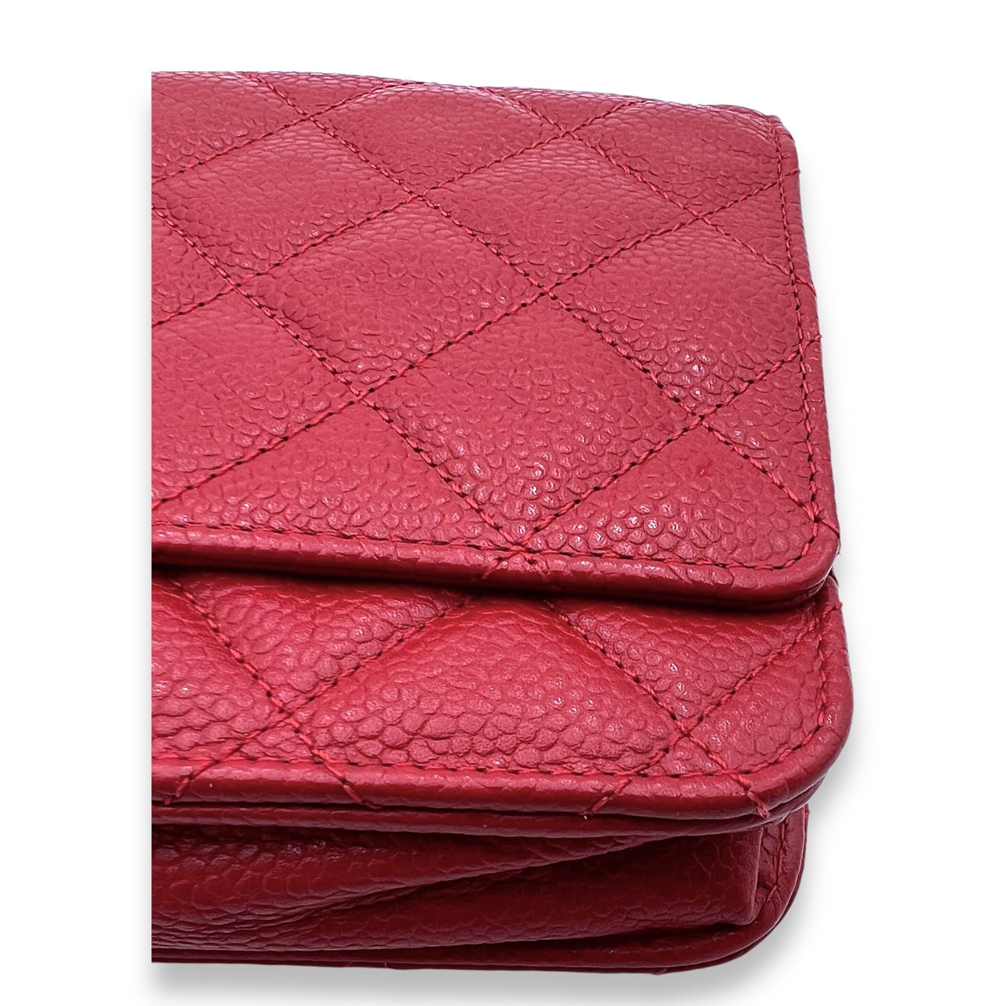 Others Wallet On Chain Red in Caviar Leather, Silver hardware