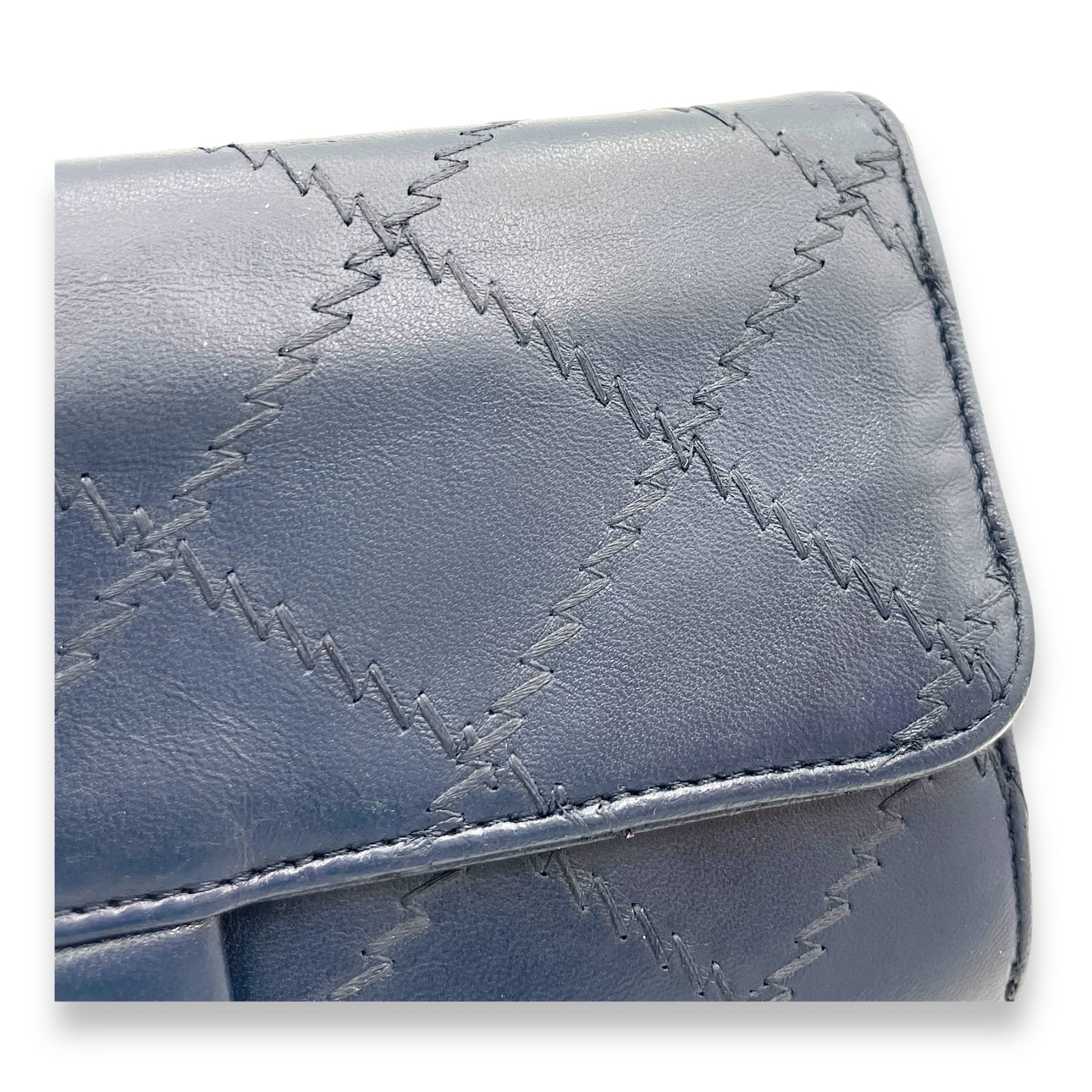 Ultimate Stitch Blue Wallet On Chain in Lambskin, Silver hardware