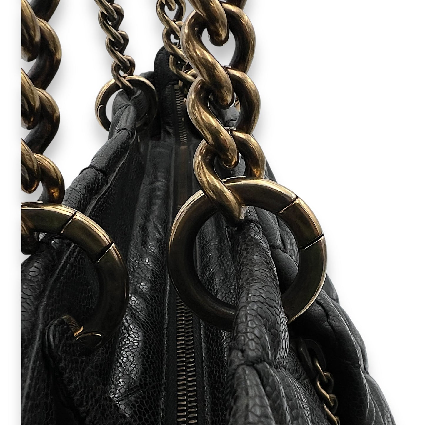 Coco Pleats Black Shoulder Bag in Caviar Leather, Gold hardware